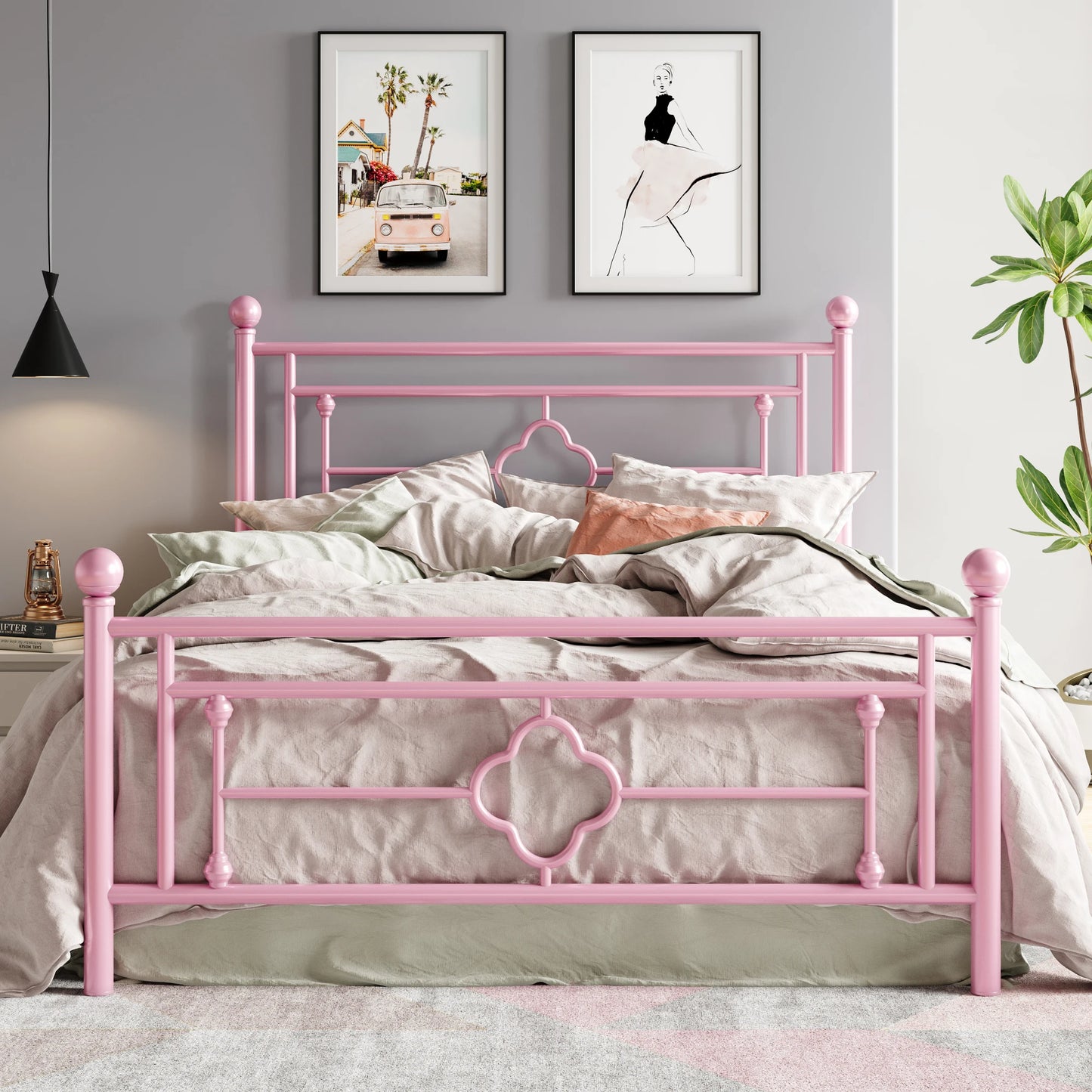 HOOMIC Vintage Victorian Metal Platform Bed Frame With Wrought Iron Headboard