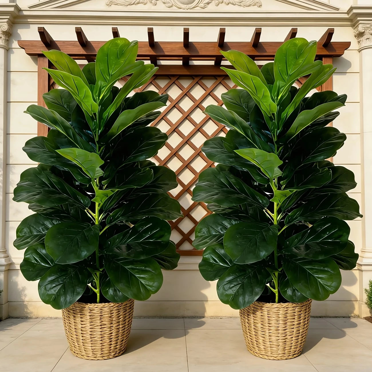 Artificial Fiddle Leaf Fig Tree 2 Pack With Geometric Pot Indoor Decor