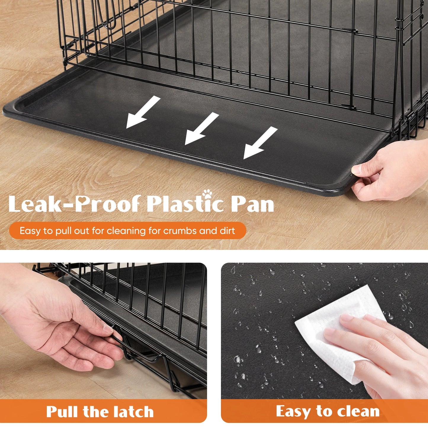 JHK Double Door Folding Dog Cage with Plastic Leak-Proof Pan