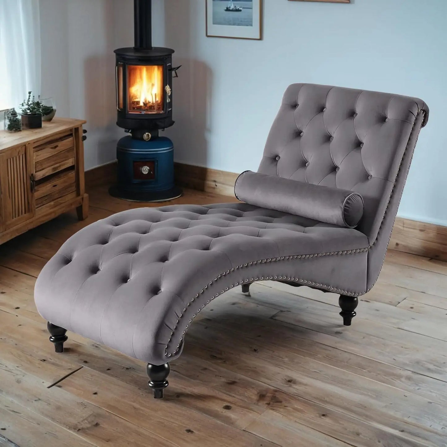Chaise Lounge Indoor,Velvet Upholstered Lounge Chair Button-Tufted Armless Chair with Pillow, for Bedroom Living, Customized