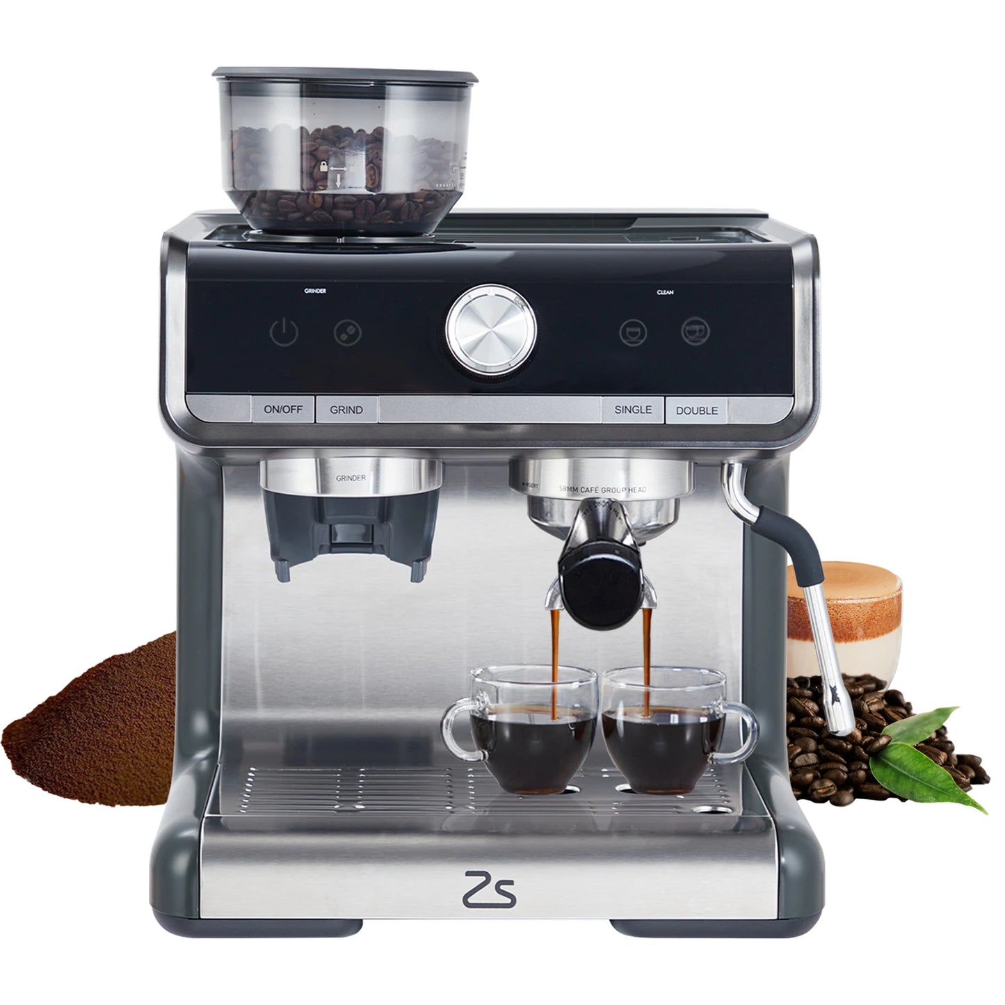 Espresso Machine with Grinder, Professional Espresso Maker with Milk Frother Steam Wand, 20 Bar Barista Cappuccino Machine,1450W