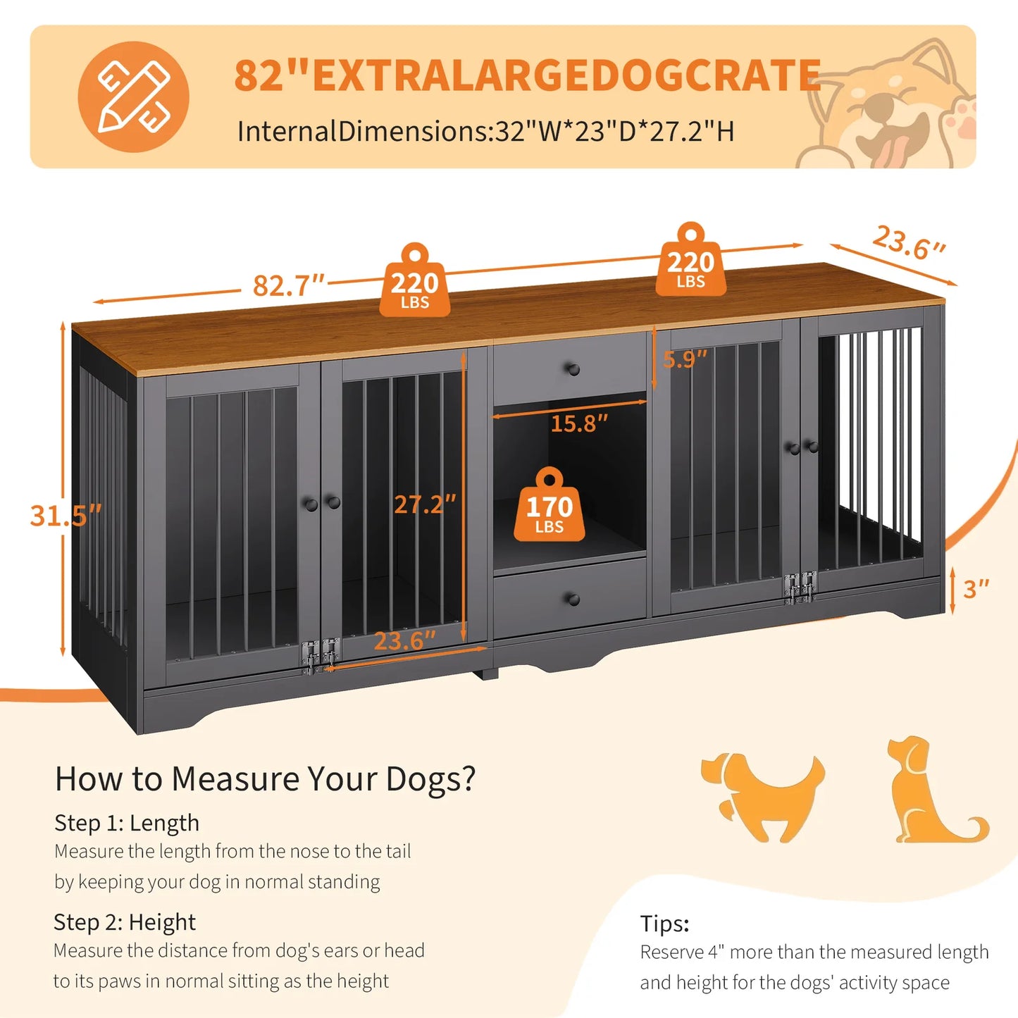 Dog Crate Furniture Wooden Kennel With Double Doors