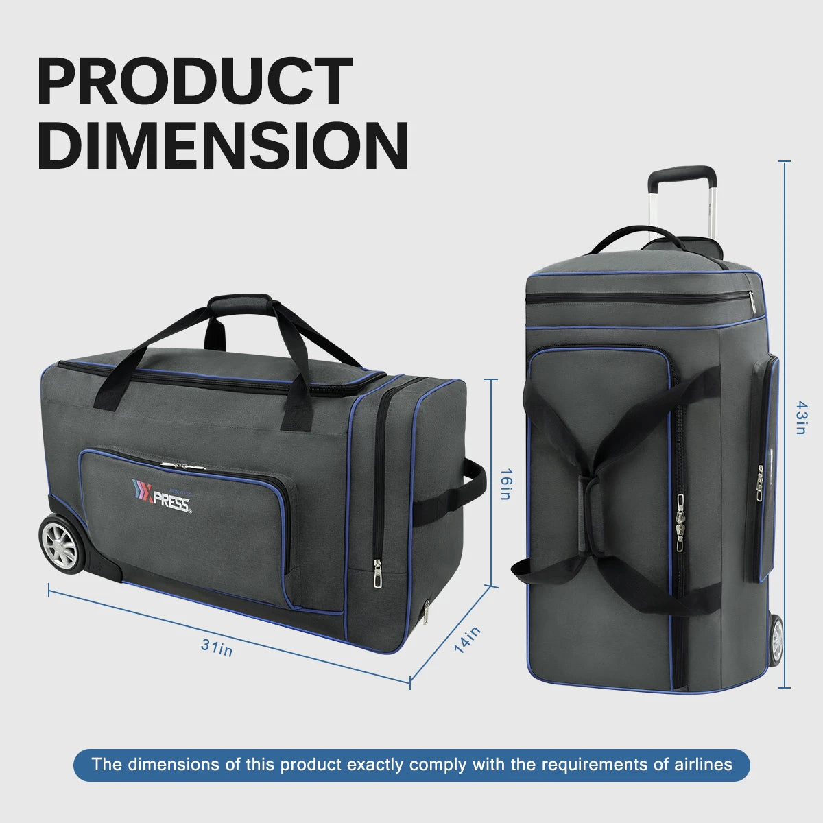 New York XPress Rolling Duffle Bag With Telescopic Handle