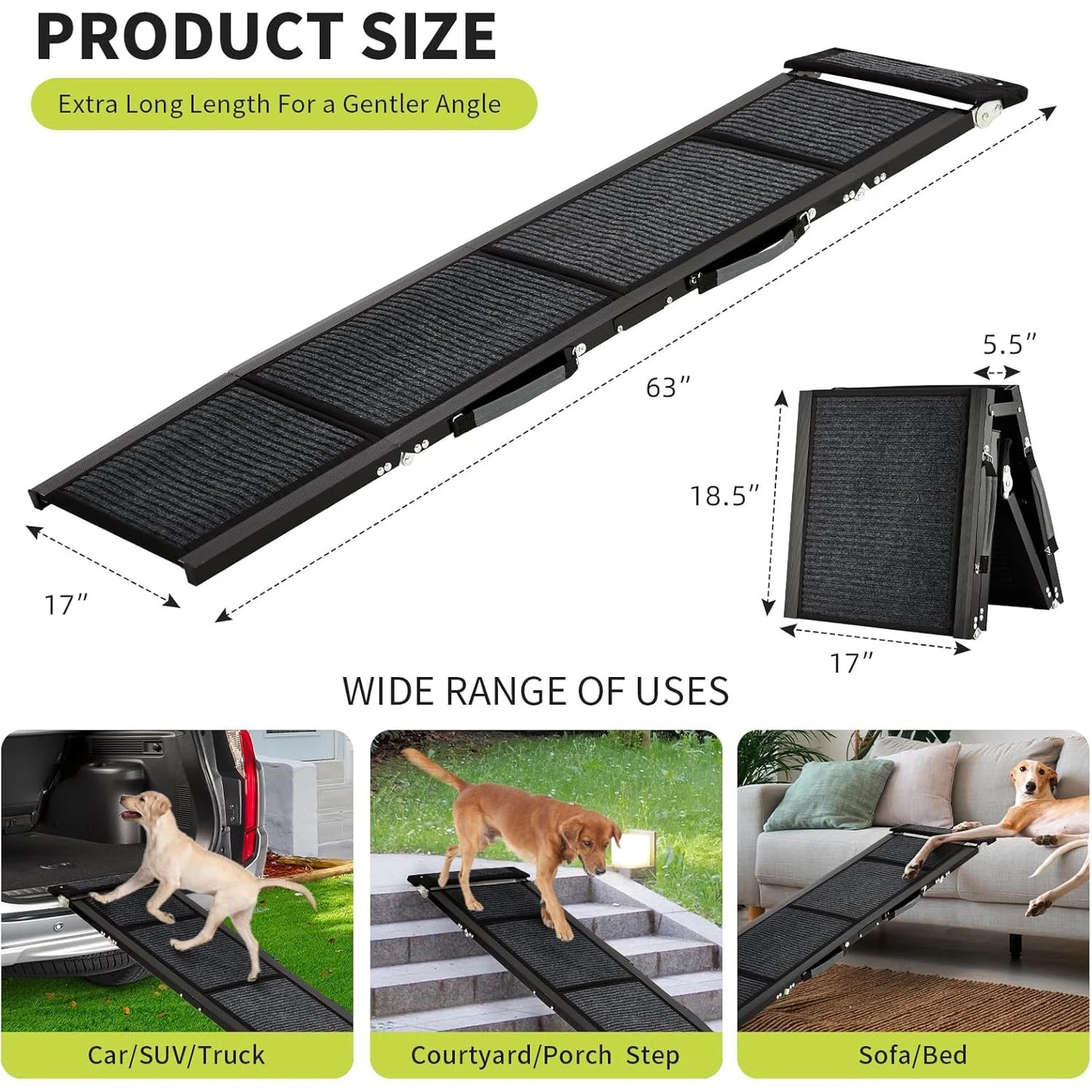 HiMISS Upgraded Folding Car Dog Ramp With Non Slip Surface Up To 250 Lbs