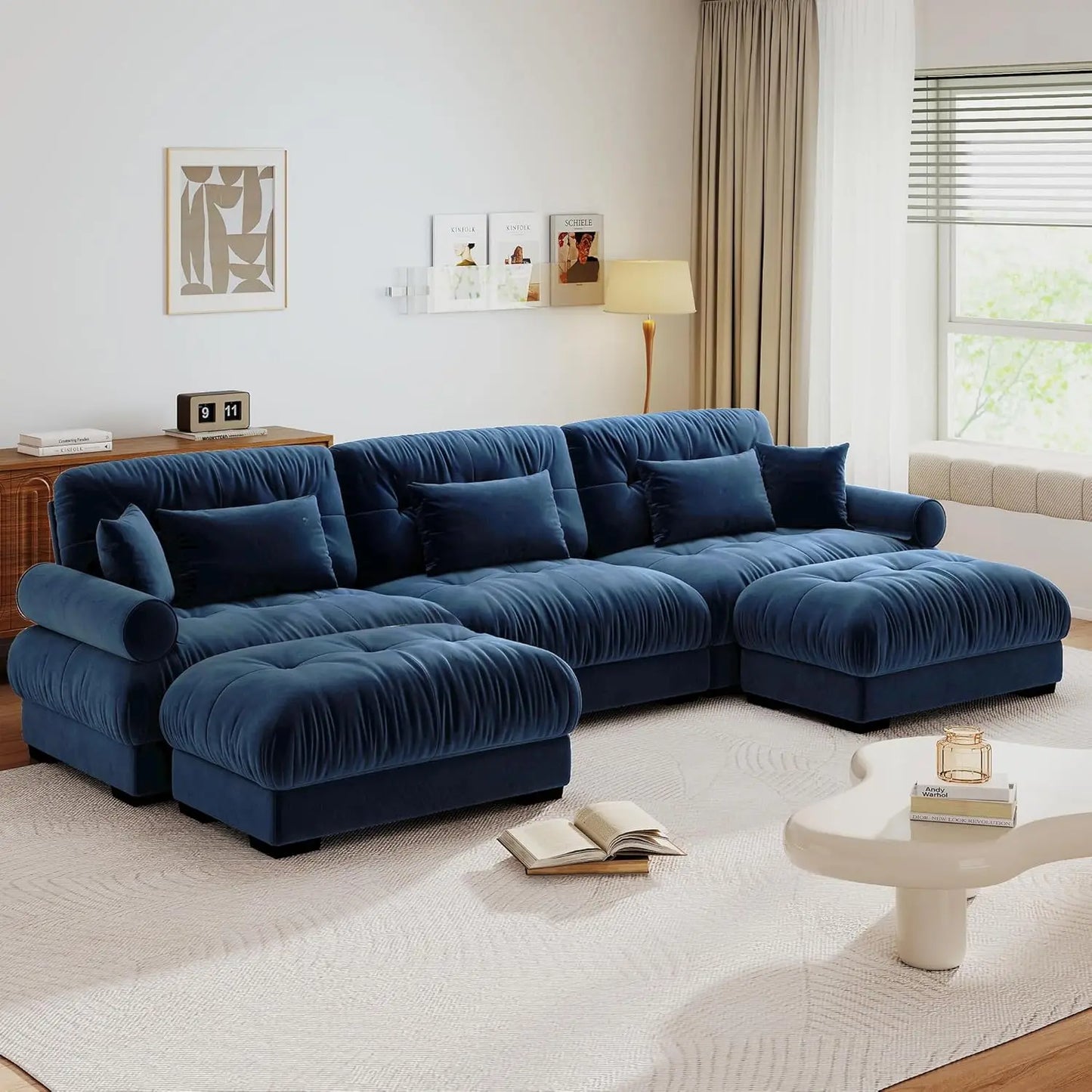 U Shaped Modular Sectional Sofa With Ottoman Velvet
