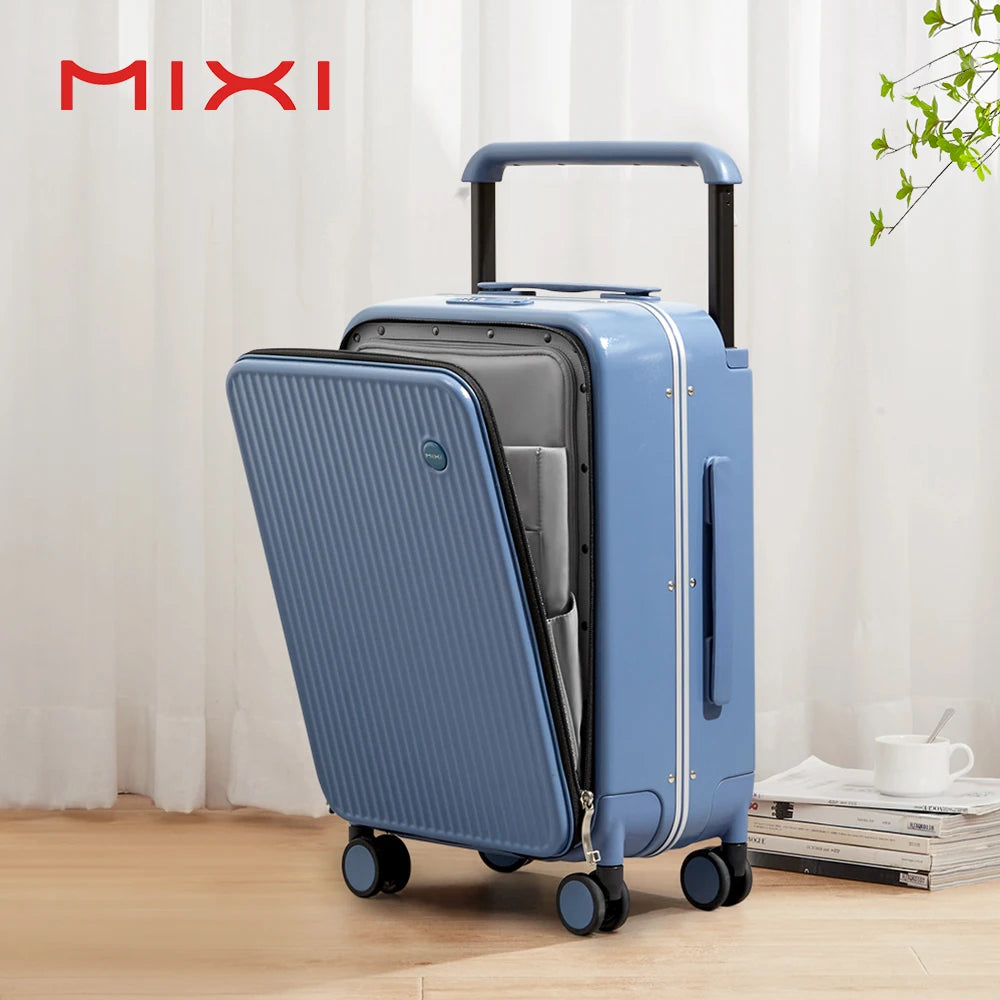 Mixi Front Laptop Pocket Carry-On Luggage With Aluminum Frame Spinner
