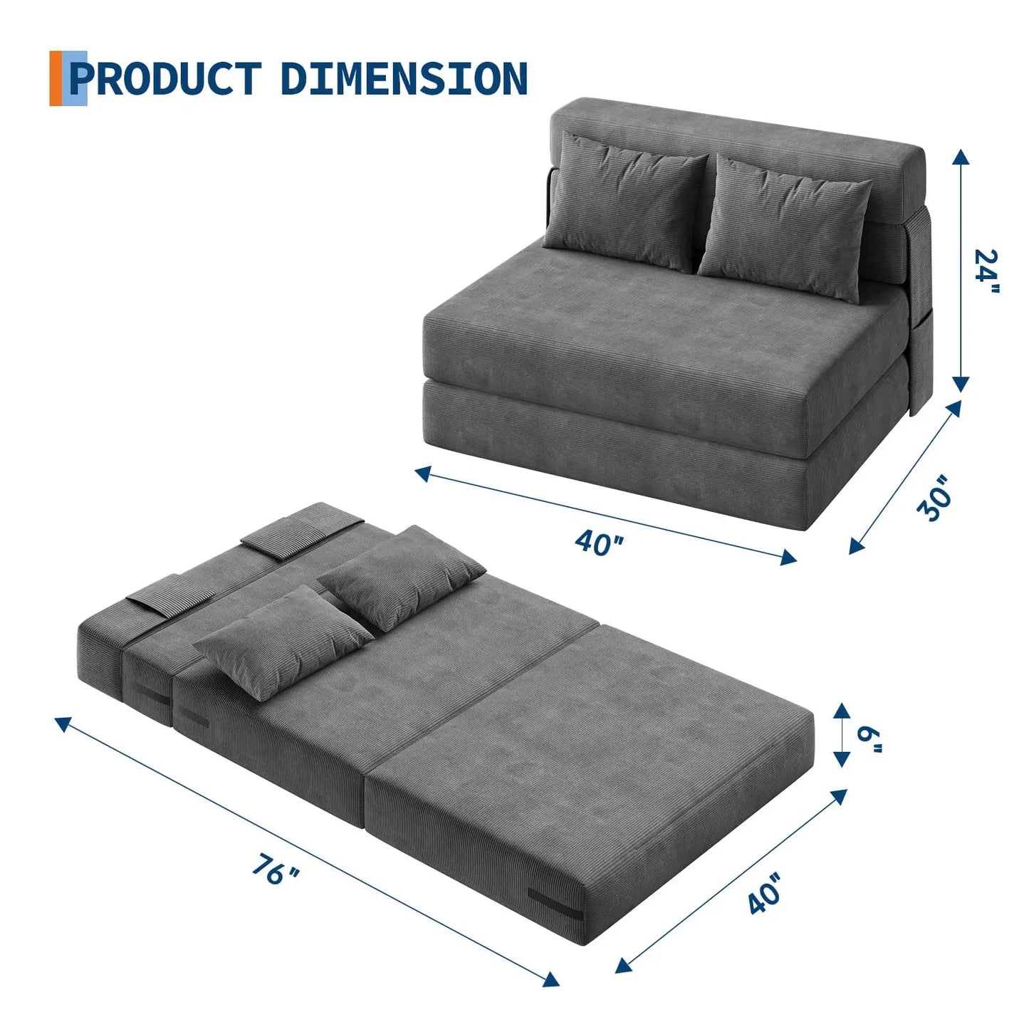 HobbyLane 4 In 1 Folding Sofa Bed Convertible Sleeper Loveseat