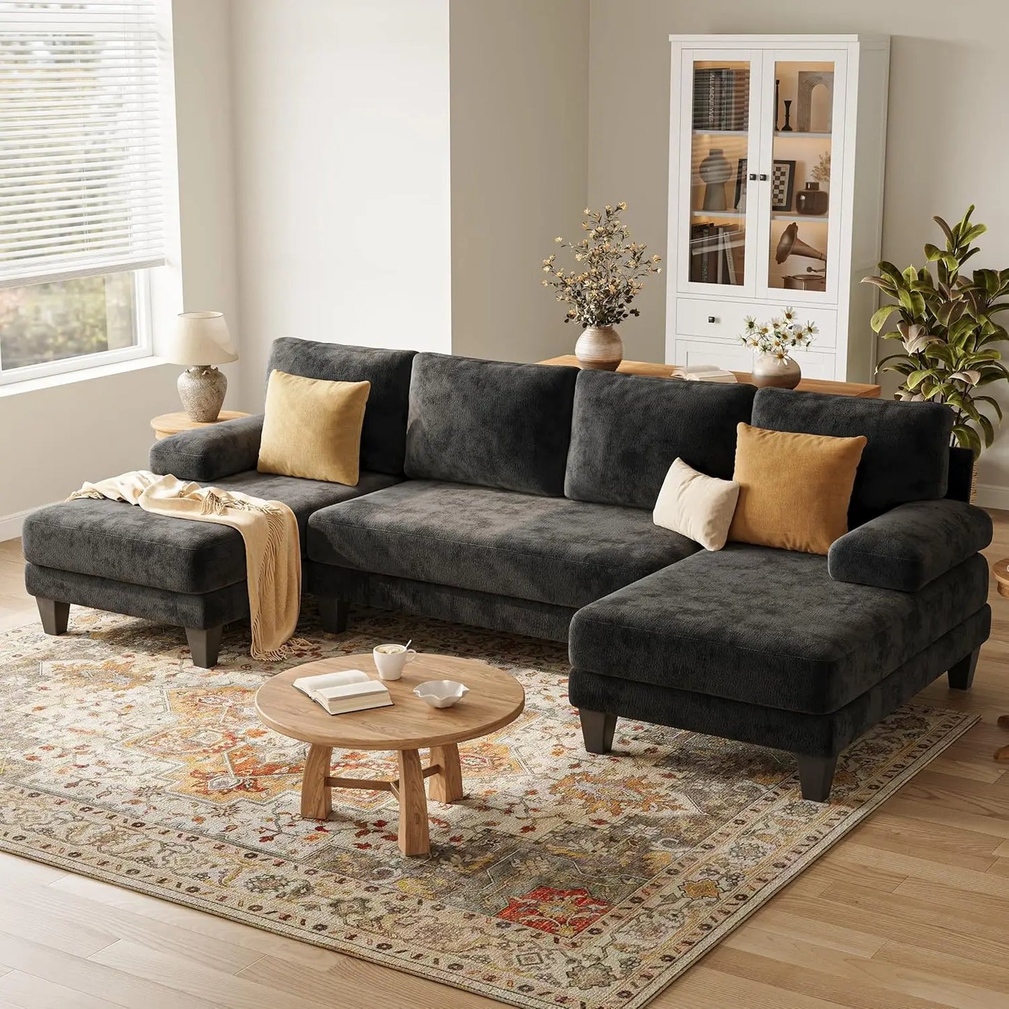 U Shaped Sectional Sofa With Double Chaise For Living Room