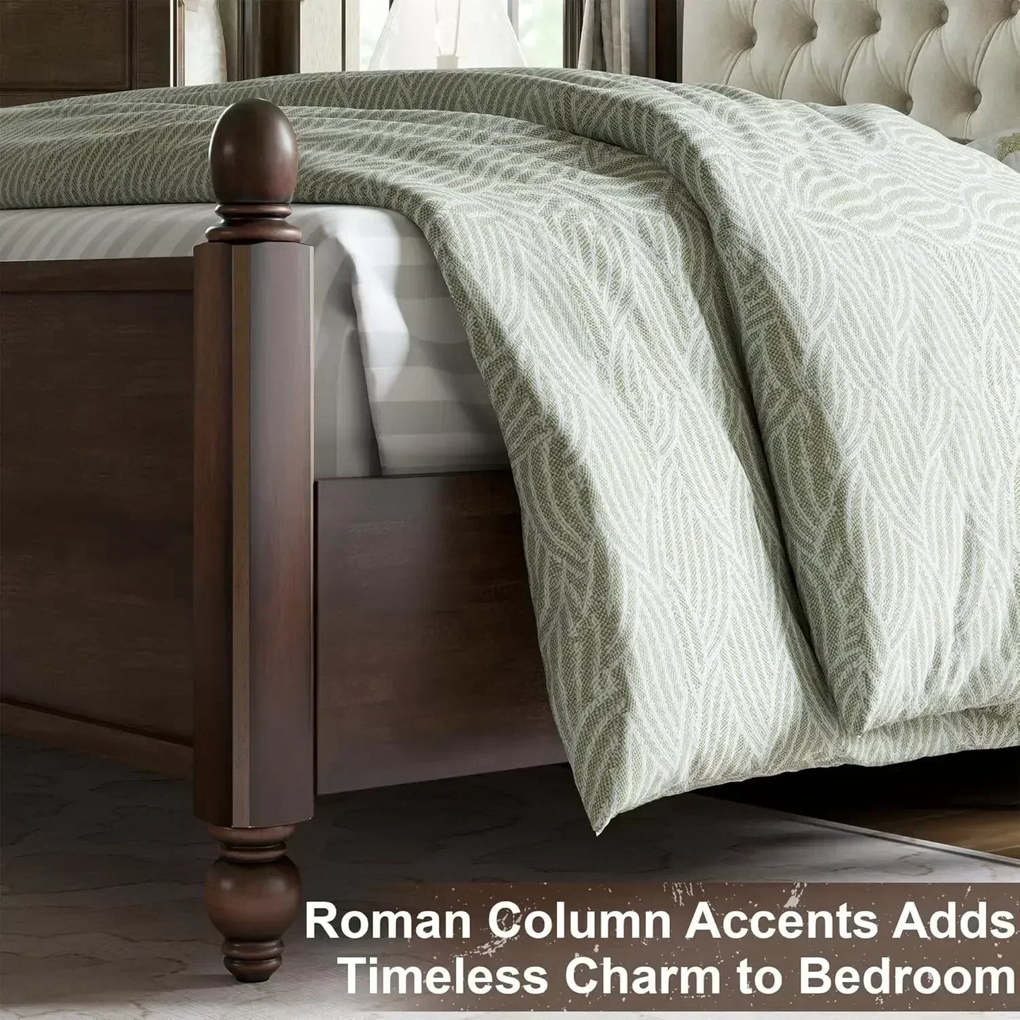 Solid Wood Bed Frame Transitional Platform Bed With Wood Slats