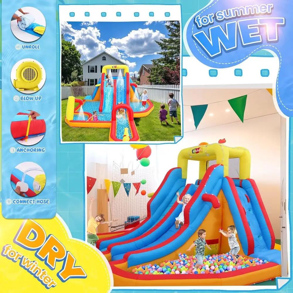 OLOEY Iatable Dual-Lane Water Slide Obstacle Course