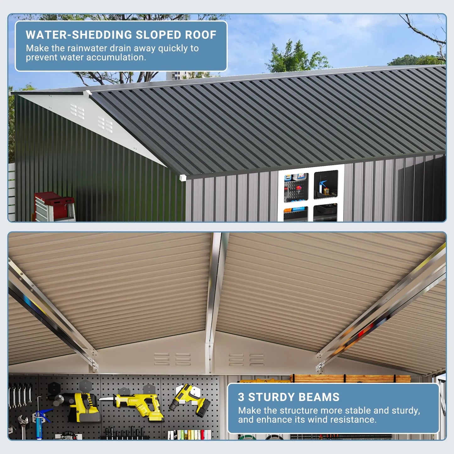 VIWAT Outdoor Metal Storage Shed With Window Lockable Heavy Duty Frame