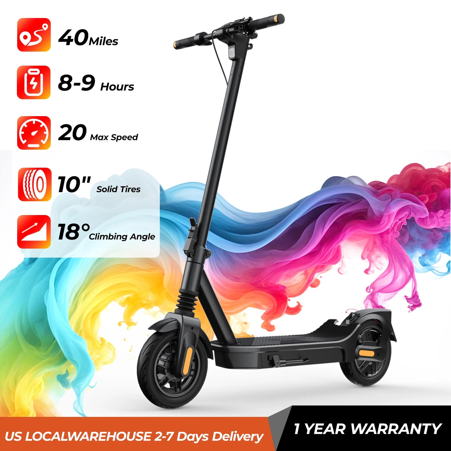 E10 Electric Scooter 1000W 20mph Max Speed 10" Tubeless Tire Folding E-Scooter 40miles Max Range Dual Suspension APP for Adult