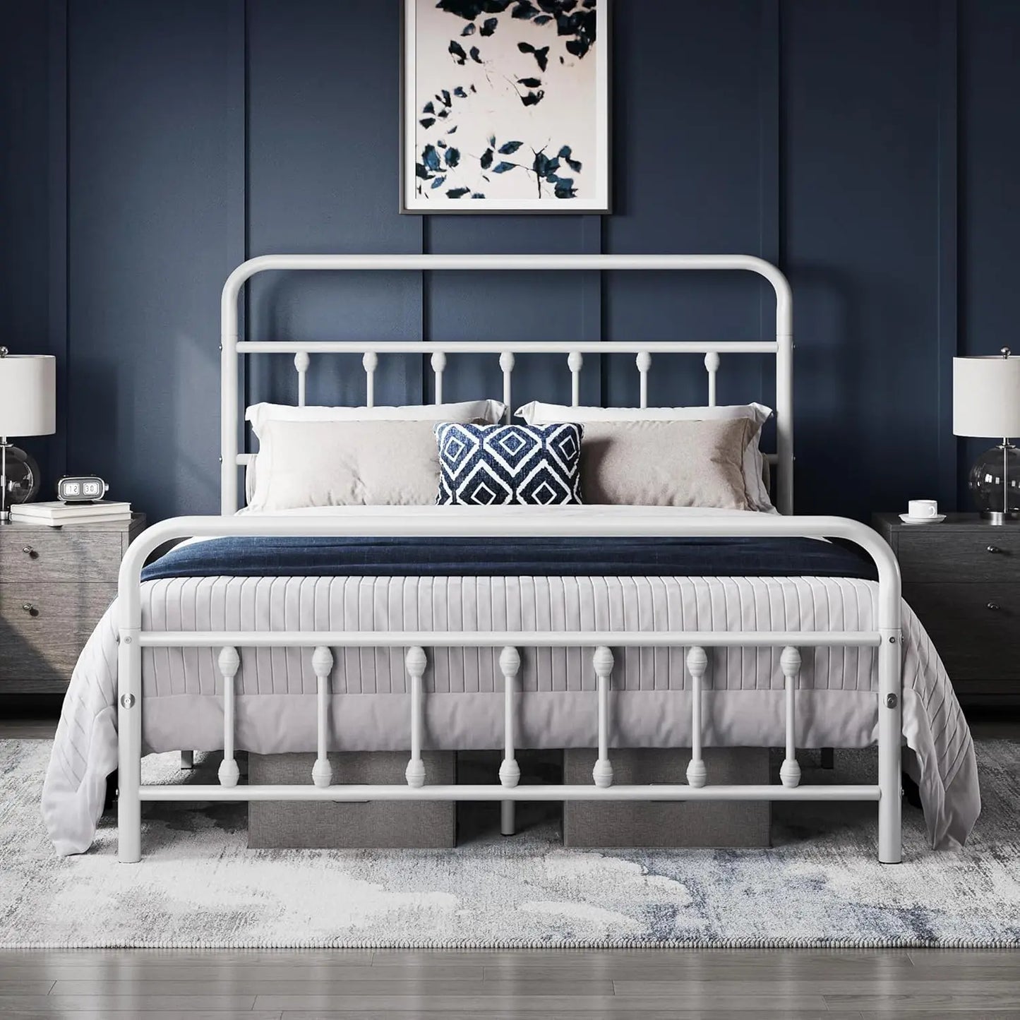 Classic Metal Platform Bed Frame with Victorian Style Iron-Art Headboard And Footboard Mattress Foundation Customized