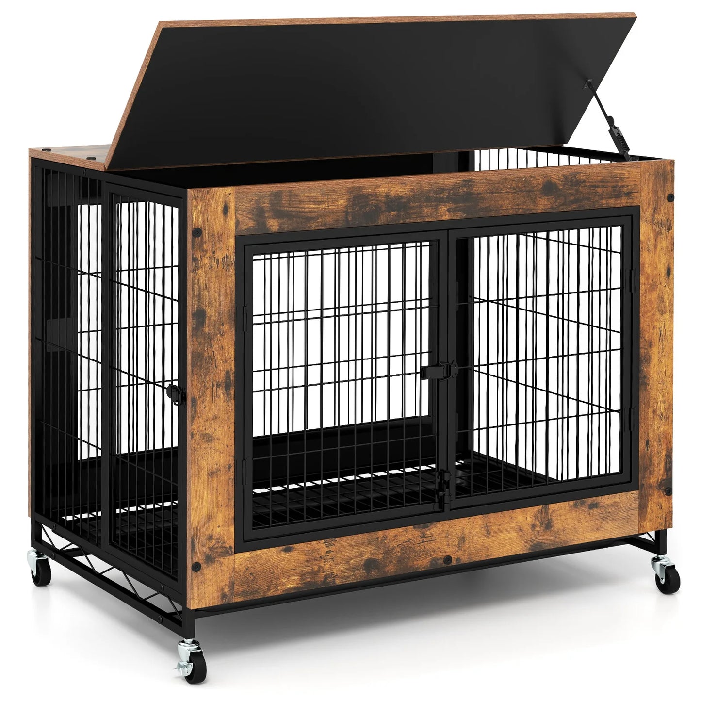 Industrial Dog Crate Kennel With Flip Roof And Lockable Doors