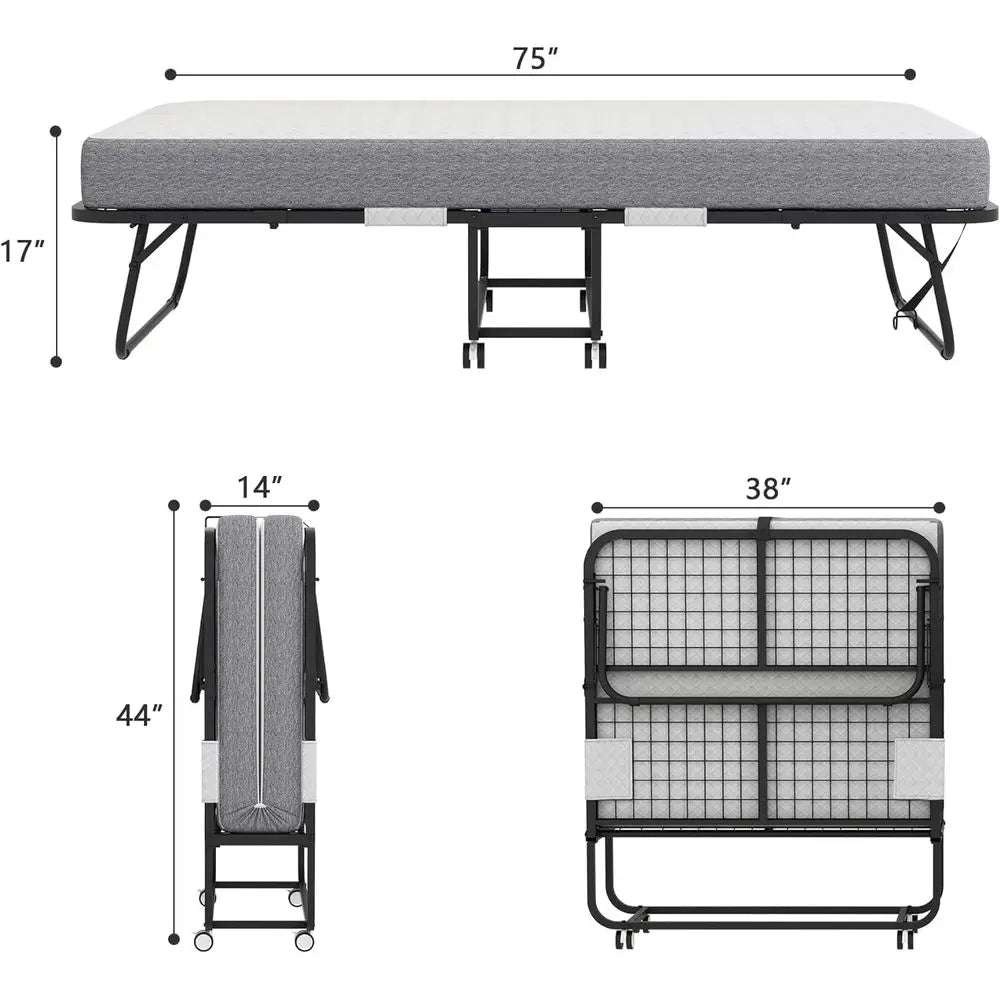 Portable Twin Size Folding Bed with Mattress, 75x38 Compact Guest Bed with Metal Frame,Customized