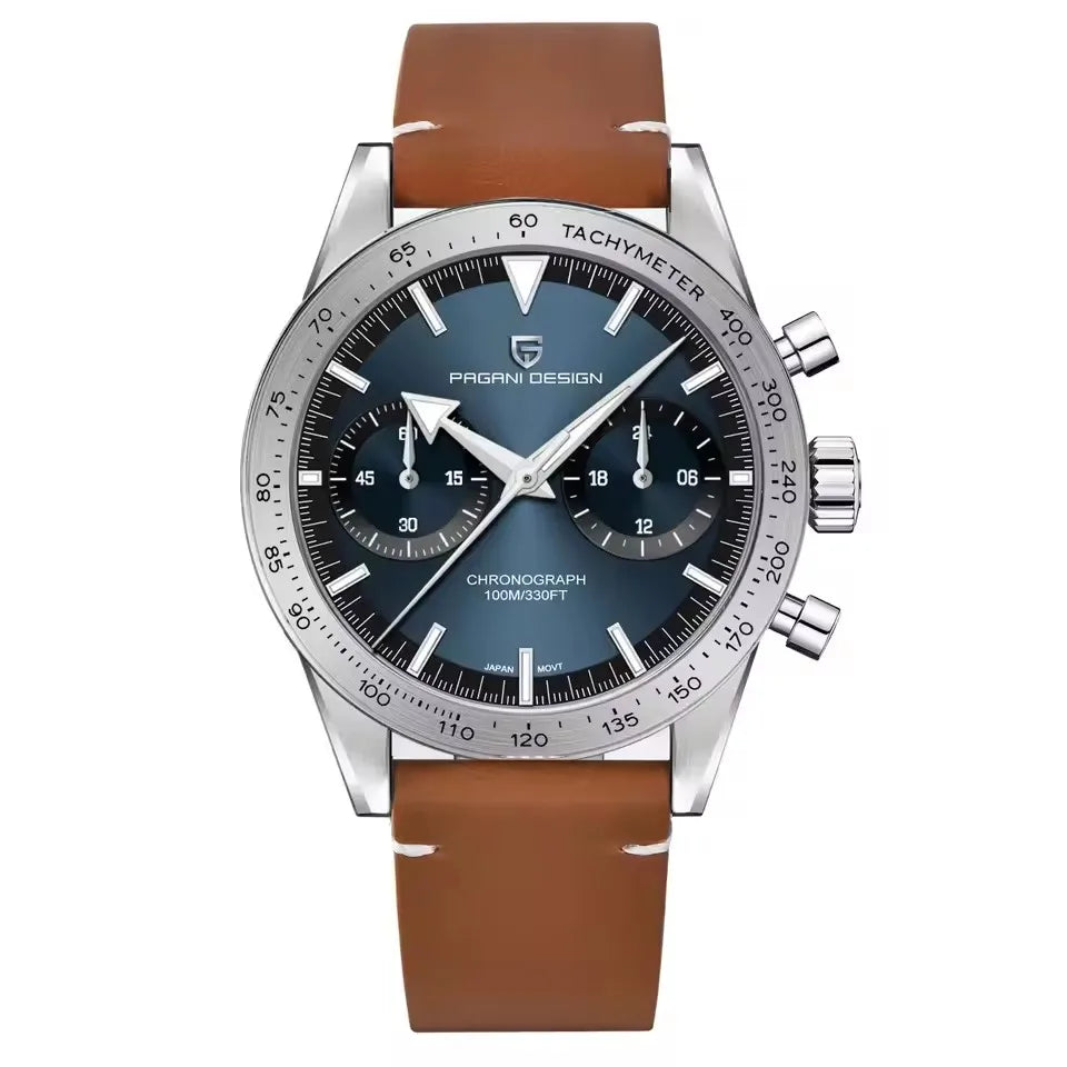 PAGANI DESIGN Retro Luxury Quartz Mens Watch Stainless Steel Chronograph