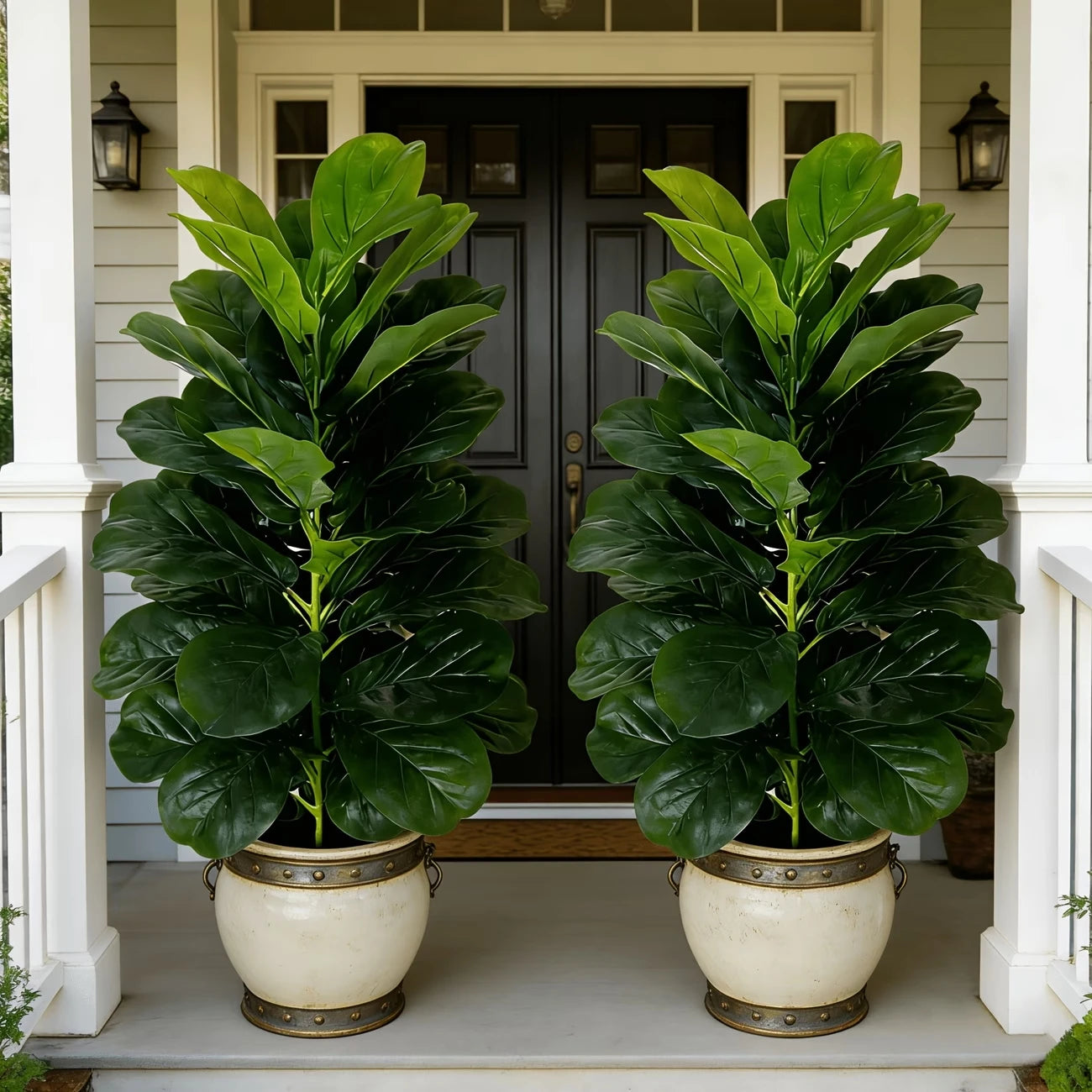 Artificial Fiddle Leaf Fig Tree 2 Pack With Geometric Pot Indoor Decor