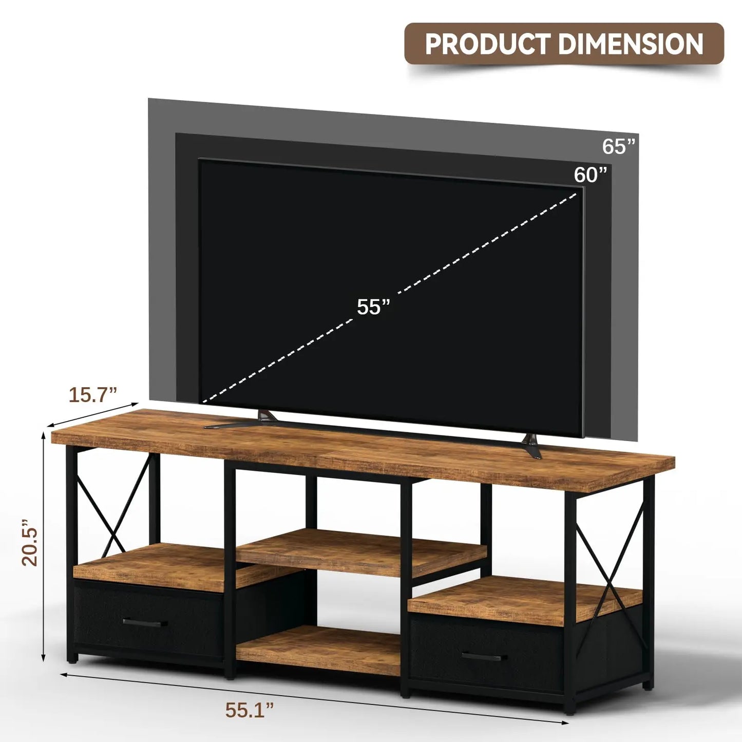 TV Stand With Fabric Drawers For Living Room Traditional Metal Frame