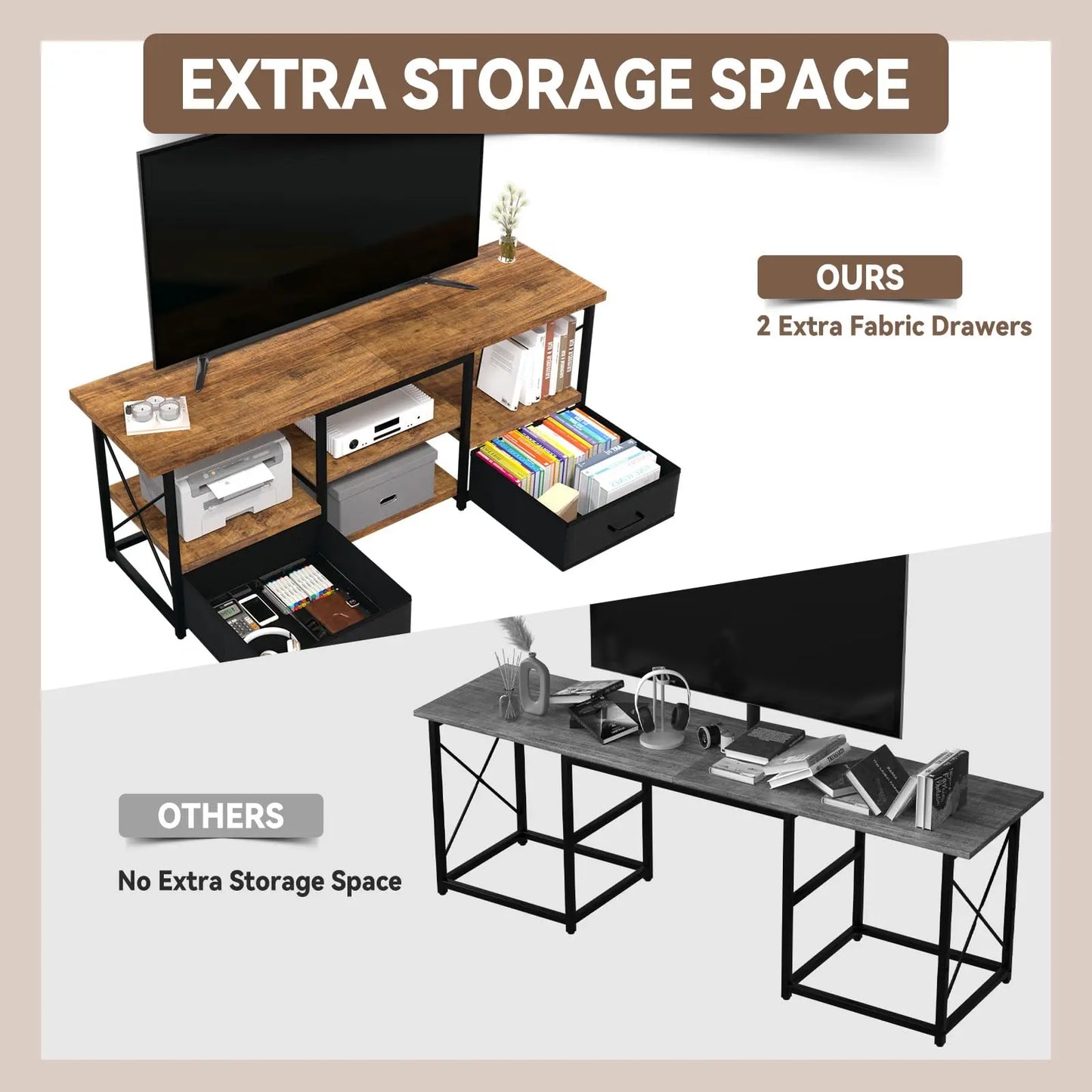 TV Stand With Fabric Drawers For Living Room Traditional Metal Frame