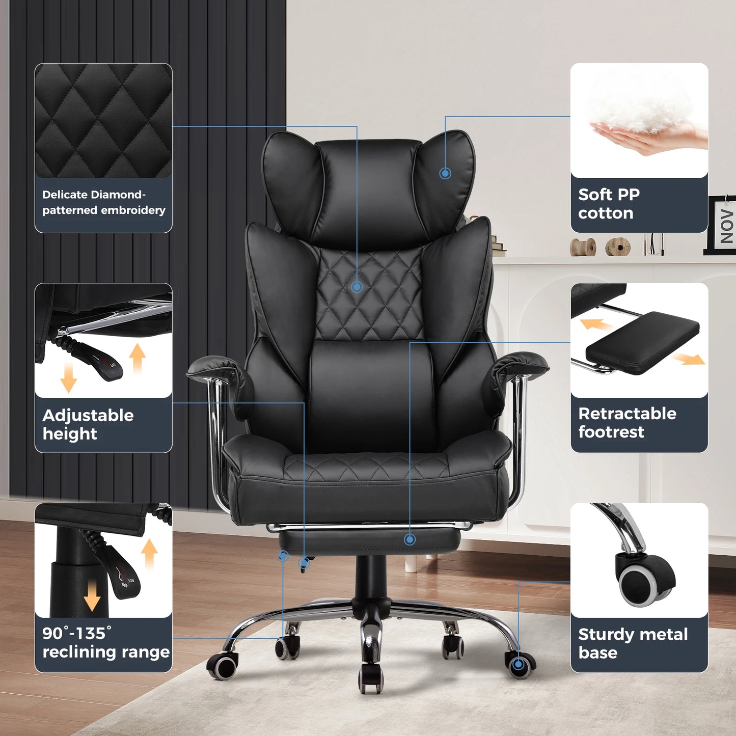 COMHOMA Ergonomic Gaming Chair Pocket Spring Lumbar Support Footrest