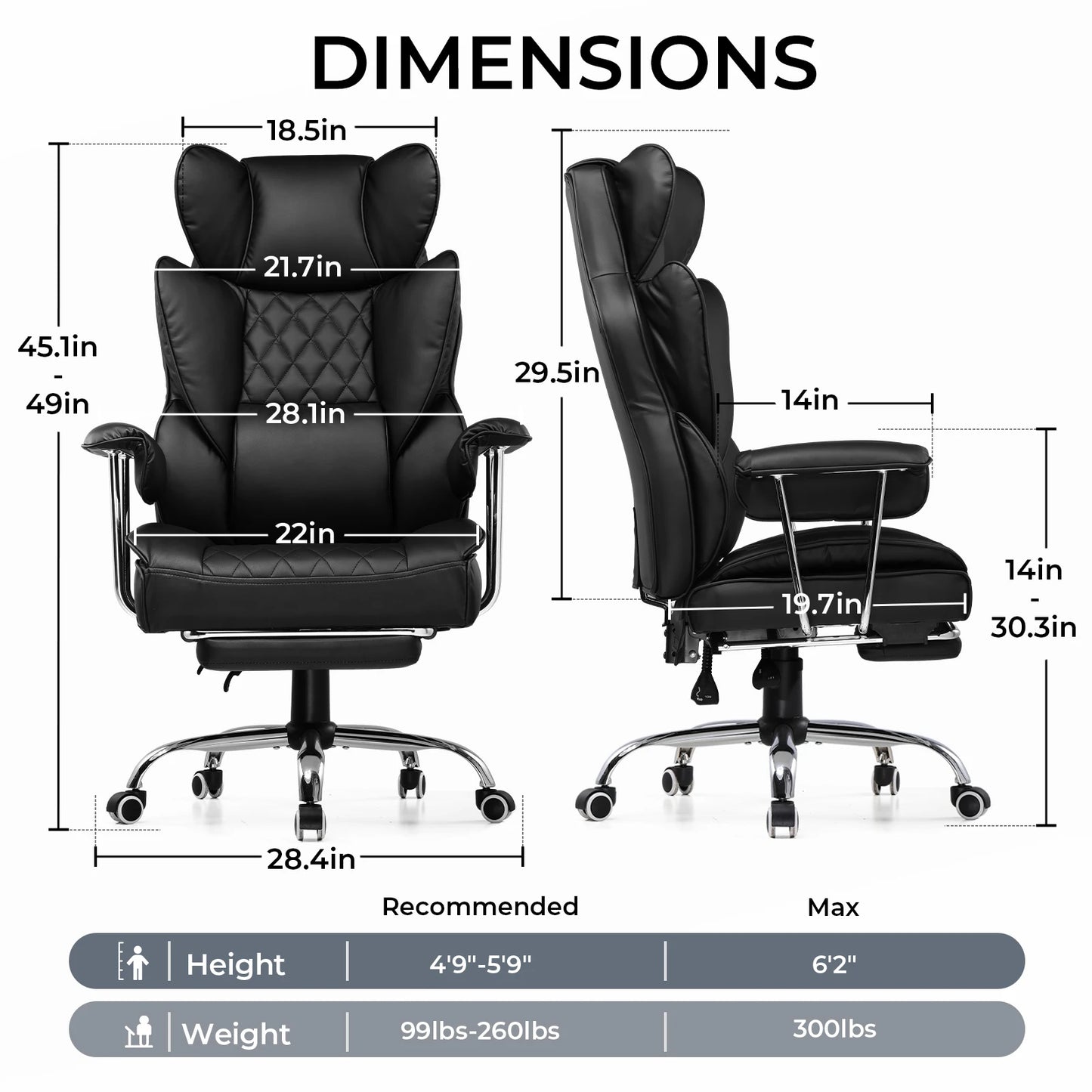 COMHOMA Ergonomic Gaming Chair Pocket Spring Lumbar Support Footrest