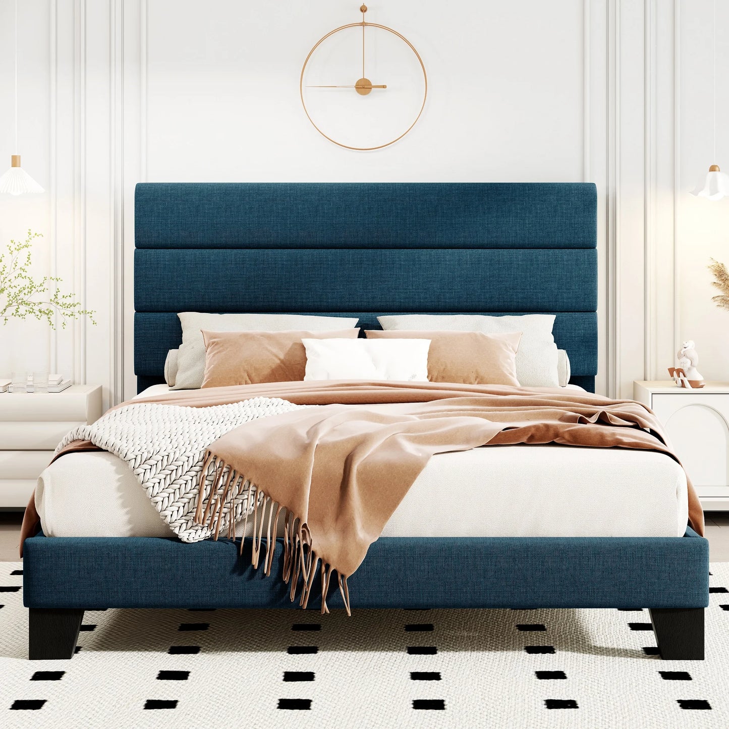 HOOMIC Bed Frame With Headboard Fabric Platform Bed Slats