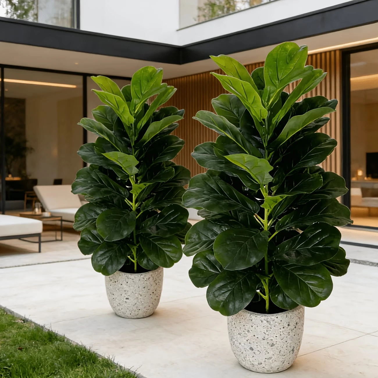 Artificial Fiddle Leaf Fig Tree 2 Pack With Geometric Pot Indoor Decor