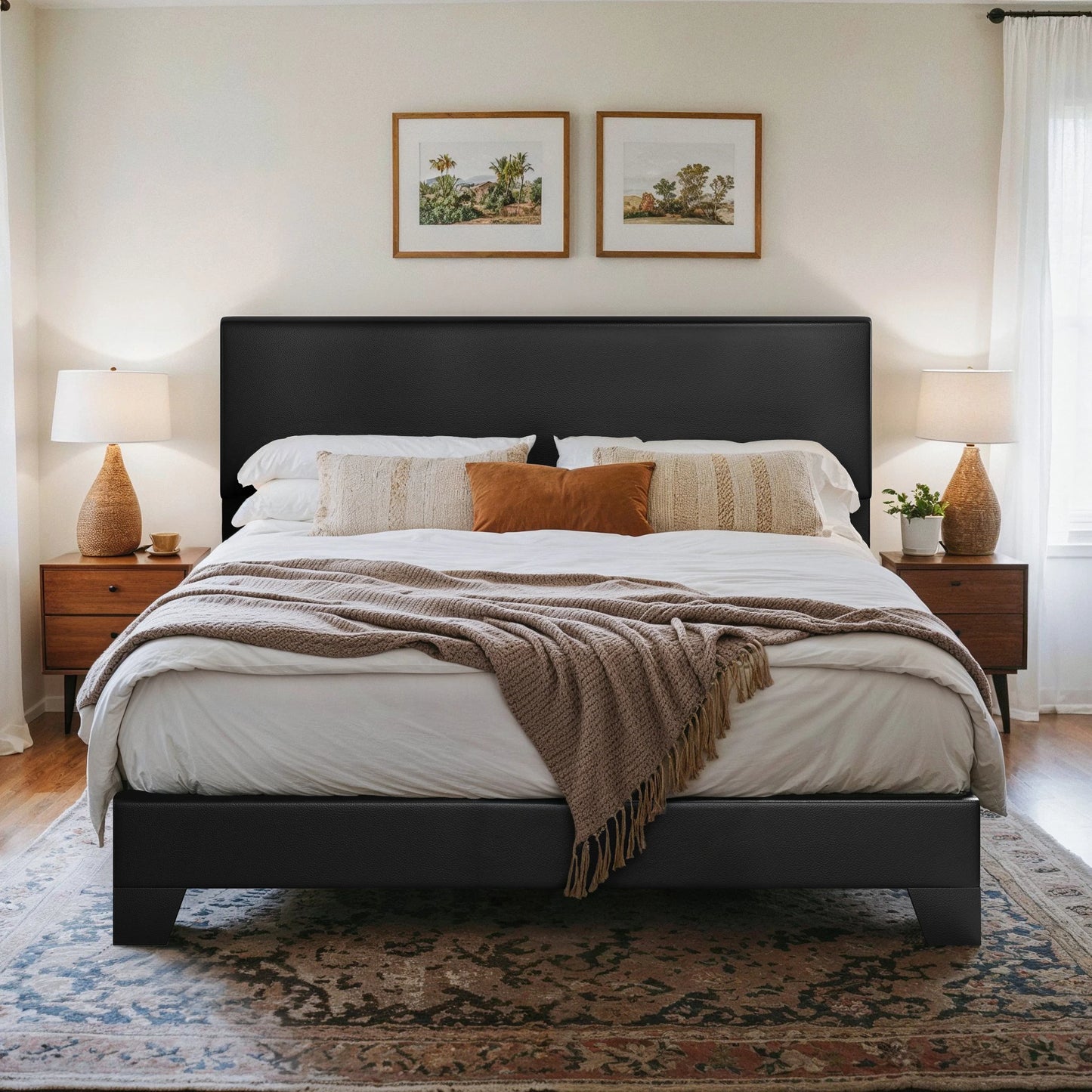 HOOMIC Upholstered Bed Frame With Adjustable Headboard And Noise Free