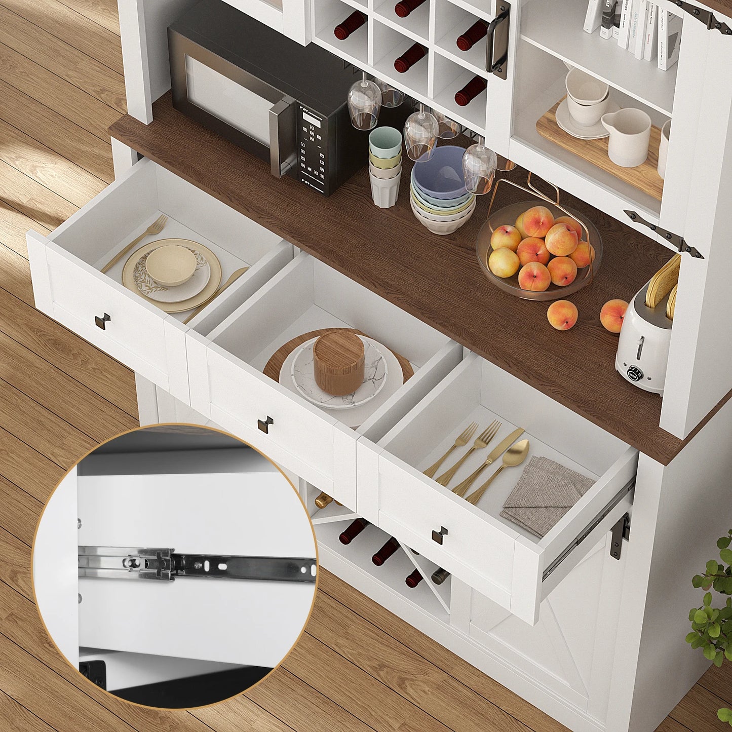 VOWNER Farmhouse Bar Cabinet with Sliding Barn Door, Sideboard Buffet Cabinet with Wine & Glasses Rack, Storage Cabinet for Kitc