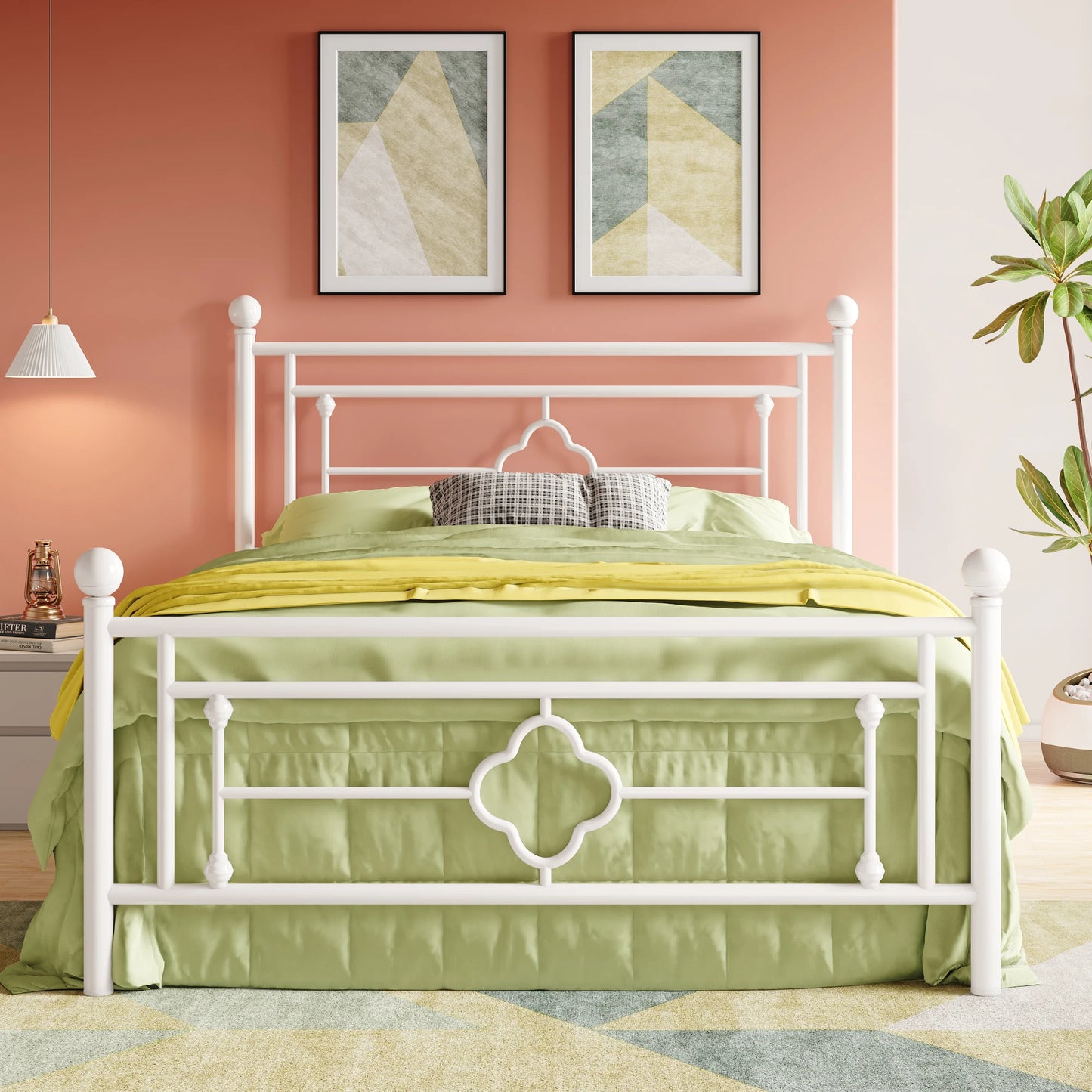 HOOMIC Vintage Victorian Metal Platform Bed Frame With Wrought Iron Headboard