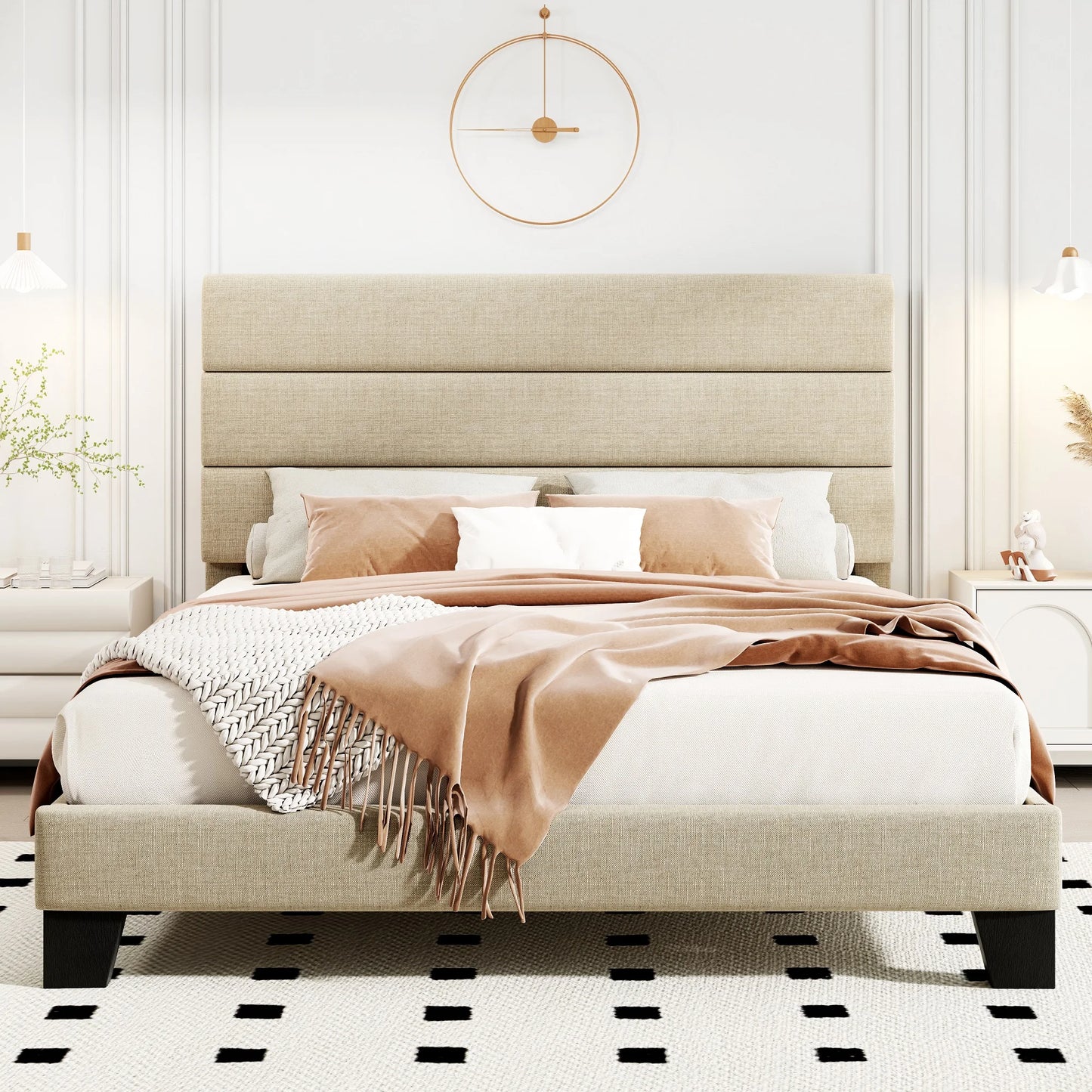 HOOMIC Bed Frame With Headboard Fabric Platform Bed Slats