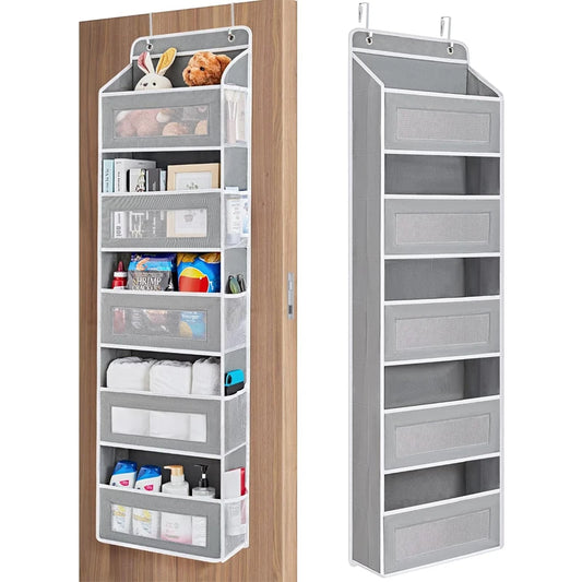 Over the Door Organizer Storage, 5 Shelf Hanging Door Organizer with 5 Large Capacity Pockets, Anti Tilt 44 lb Load Behind Door