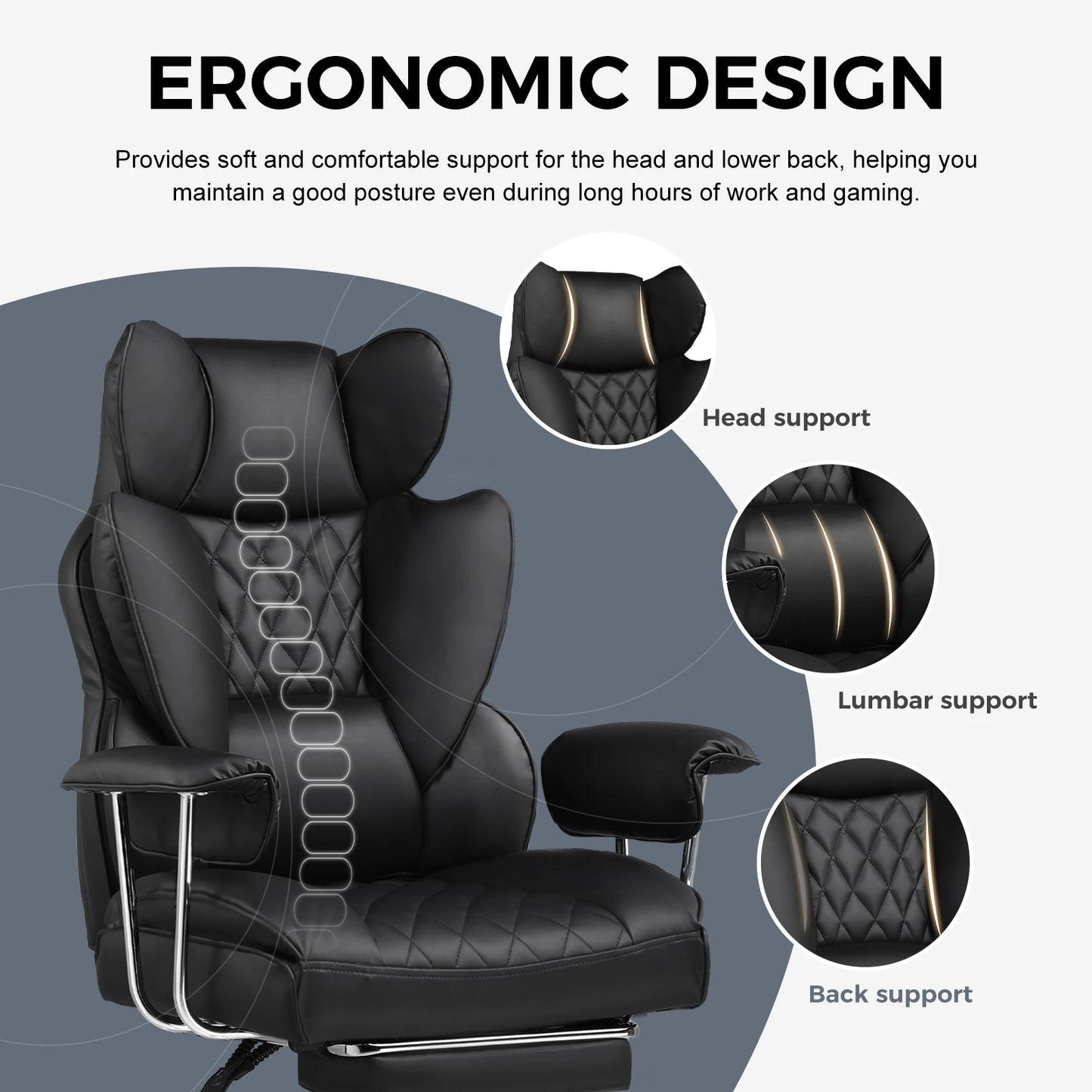 COMHOMA Ergonomic Gaming Chair Pocket Spring Lumbar Support Footrest