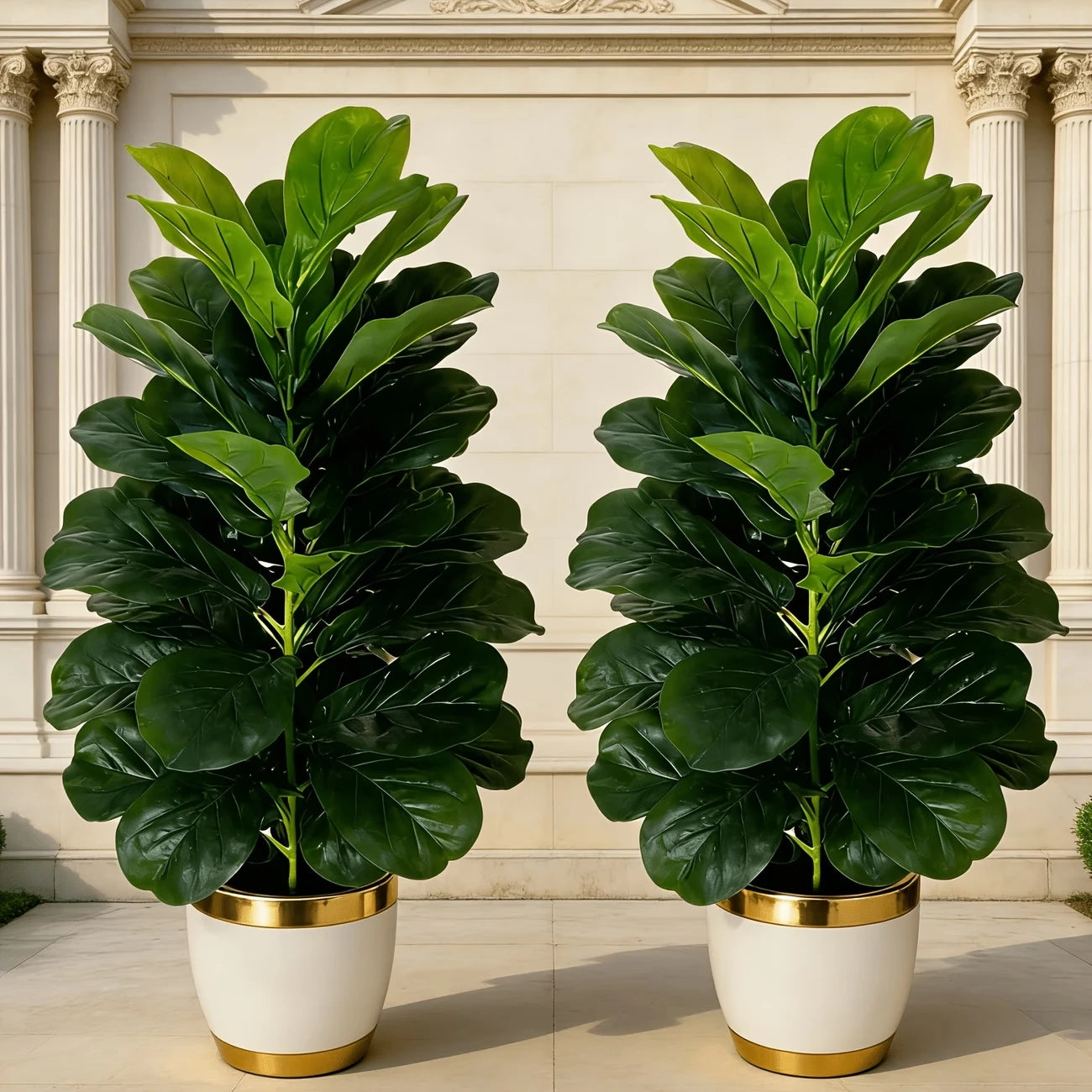 Artificial Fiddle Leaf Fig Tree 2 Pack With Geometric Pot Indoor Decor