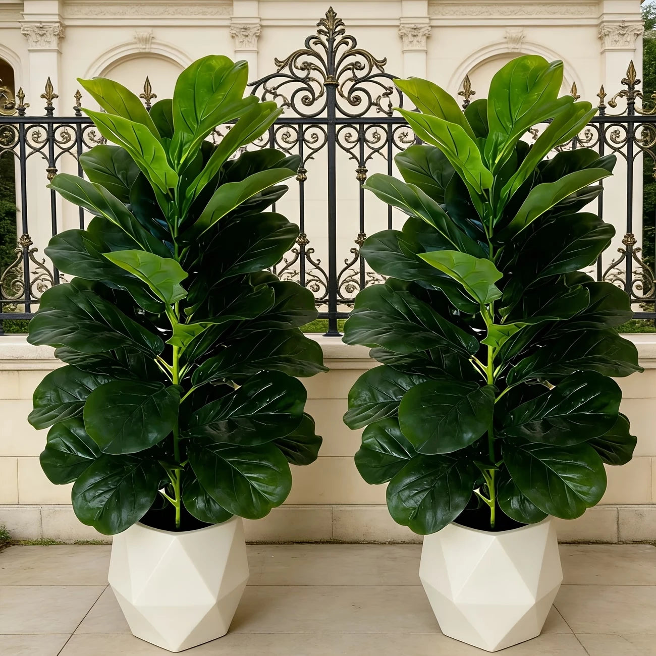 Artificial Fiddle Leaf Fig Tree 2 Pack With Geometric Pot Indoor Decor