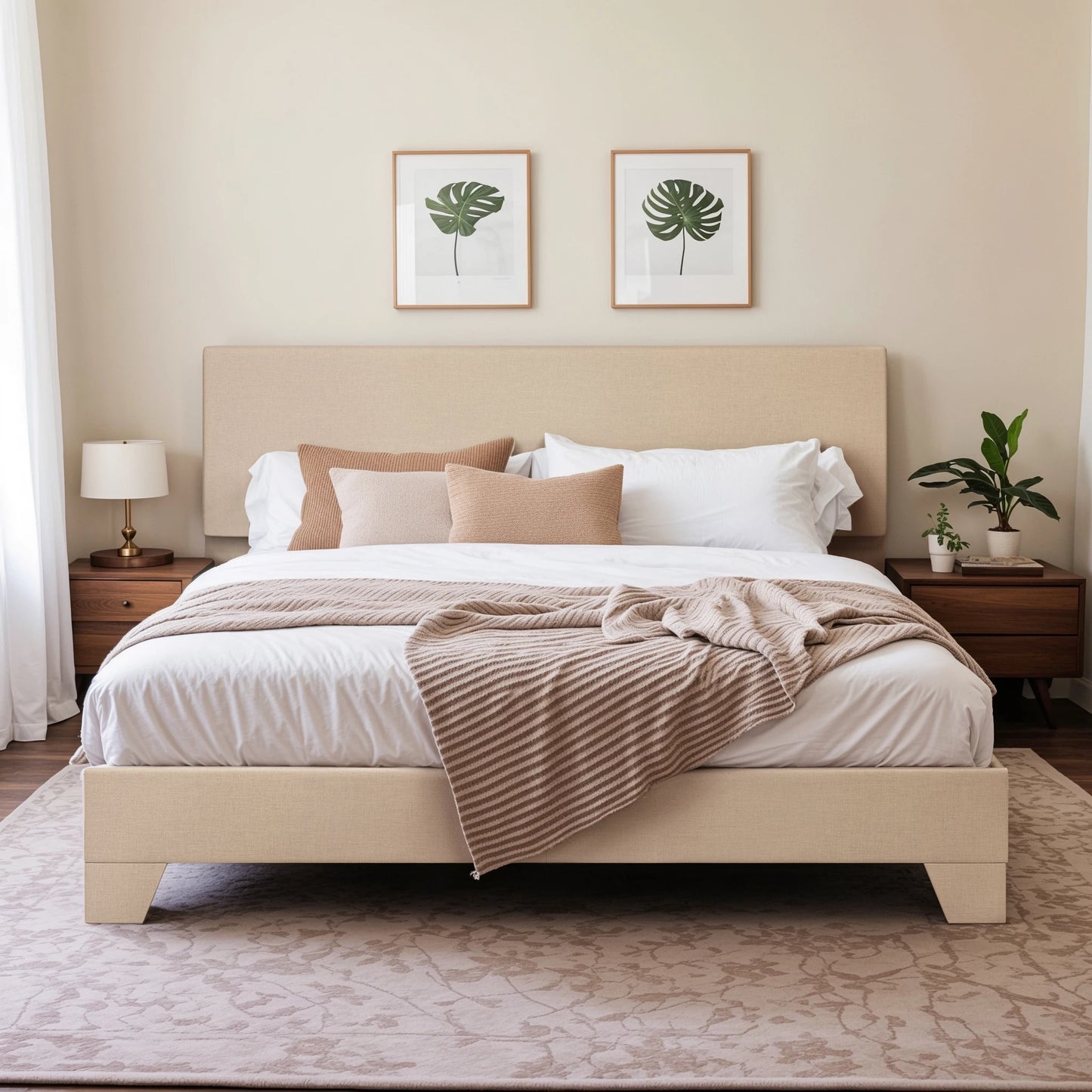 HOOMIC Upholstered Bed Frame With Adjustable Headboard Soft Linen Fabric