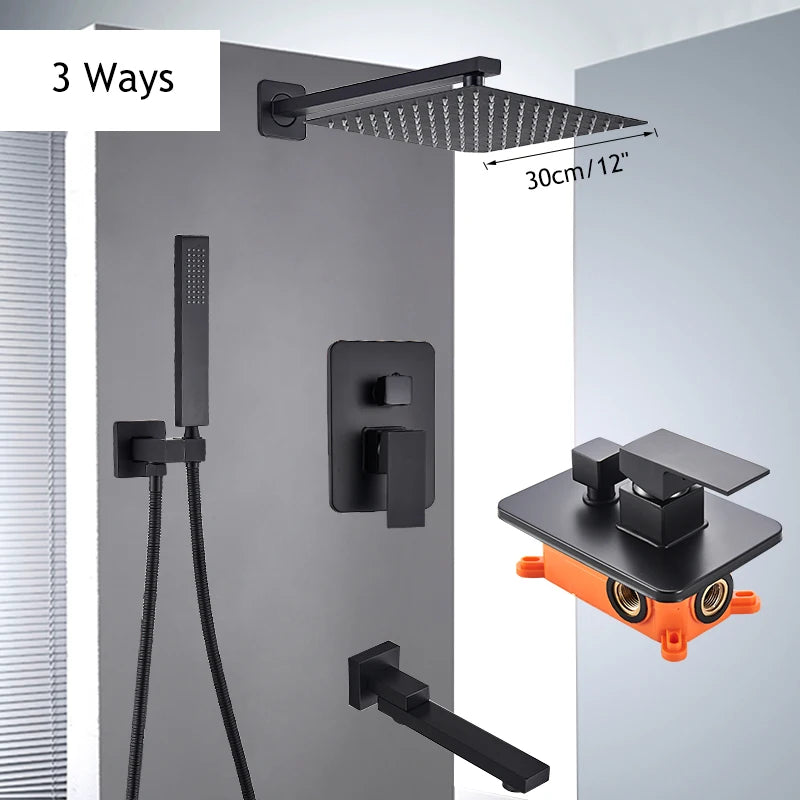 Saeuwtowy Shower Faucet Set Brass Rain Head Three Way