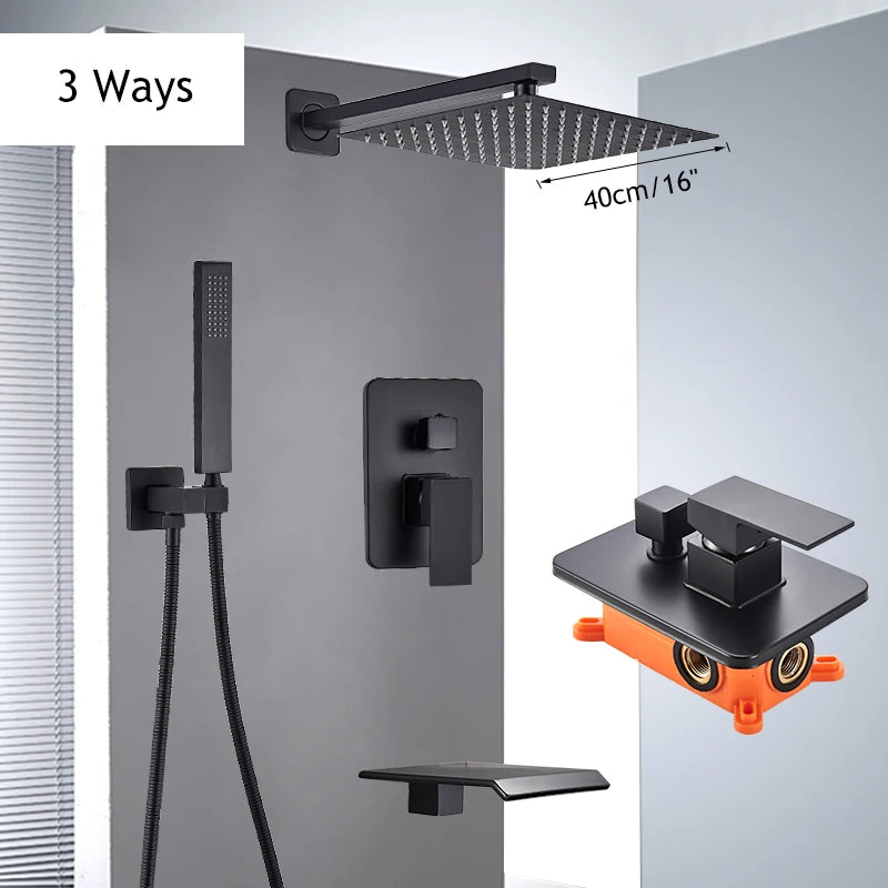 Saeuwtowy Shower Faucet Set Brass Rain Head Three Way