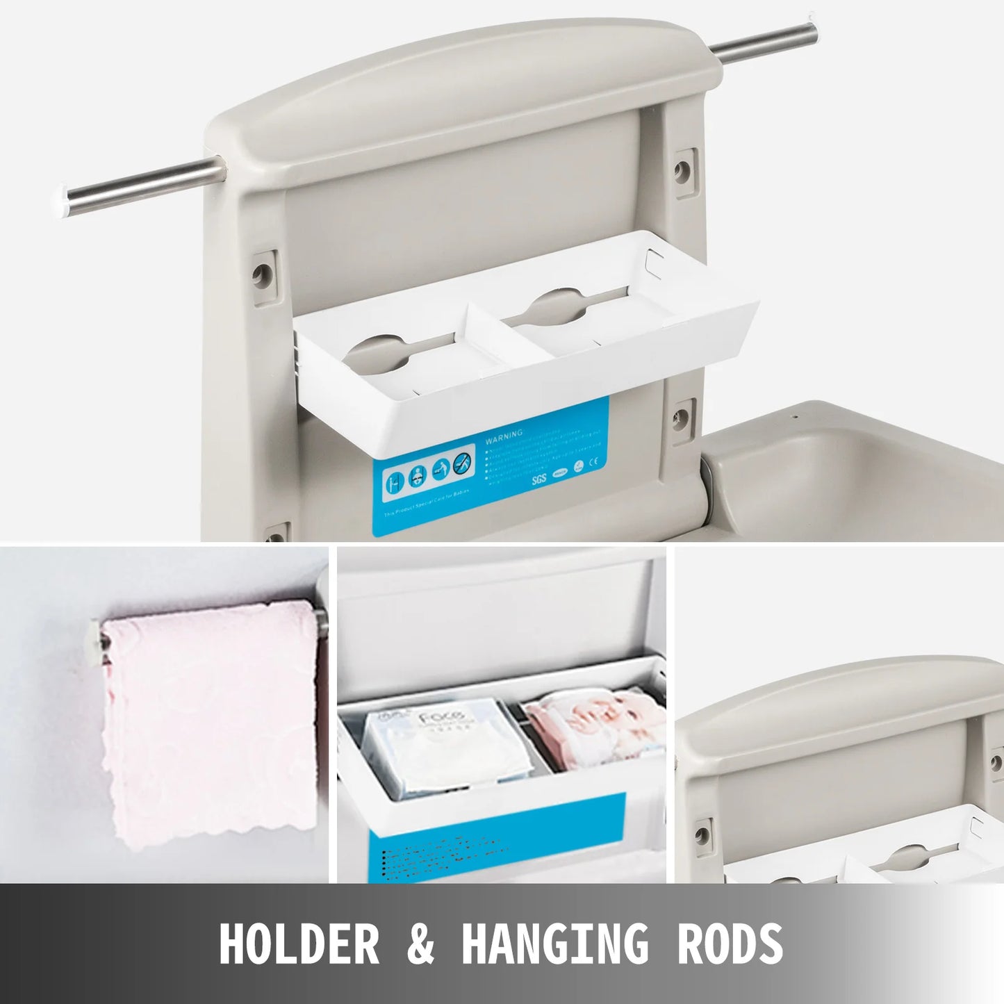 SucceBuy Commercial Wall Mount Baby Diaper Changing Station Fold Down