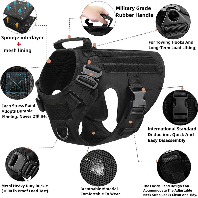 COOYOMOO Tactical Dog Harness And Leash Set For All Breeds