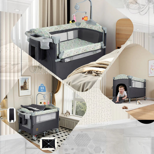 Pack n Play Portable Playard with Bassinet Baby Travel Crib with Changing Table Newborn to Toddler Folding Nursery Bed Playpen