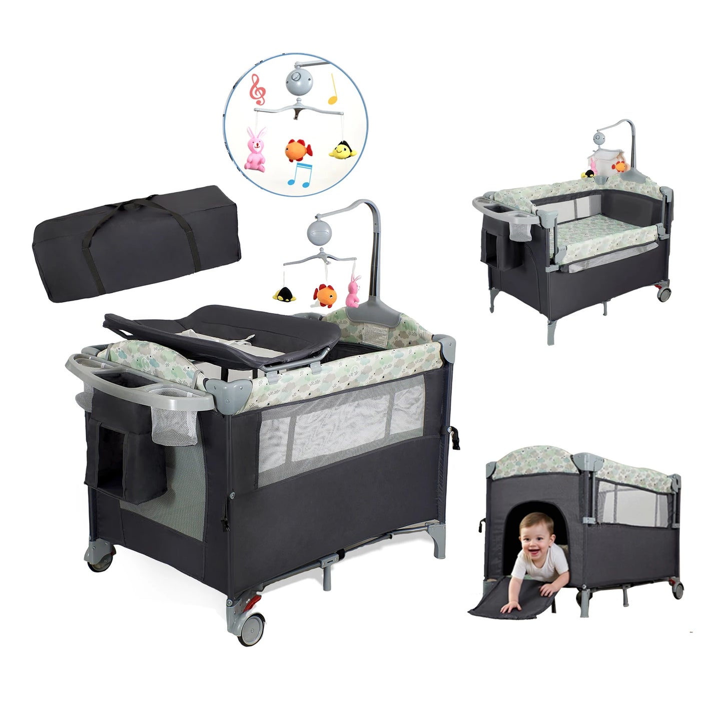 Pack n Play Portable Playard with Bassinet Baby Travel Crib with Changing Table Newborn to Toddler Folding Nursery Bed Playpen