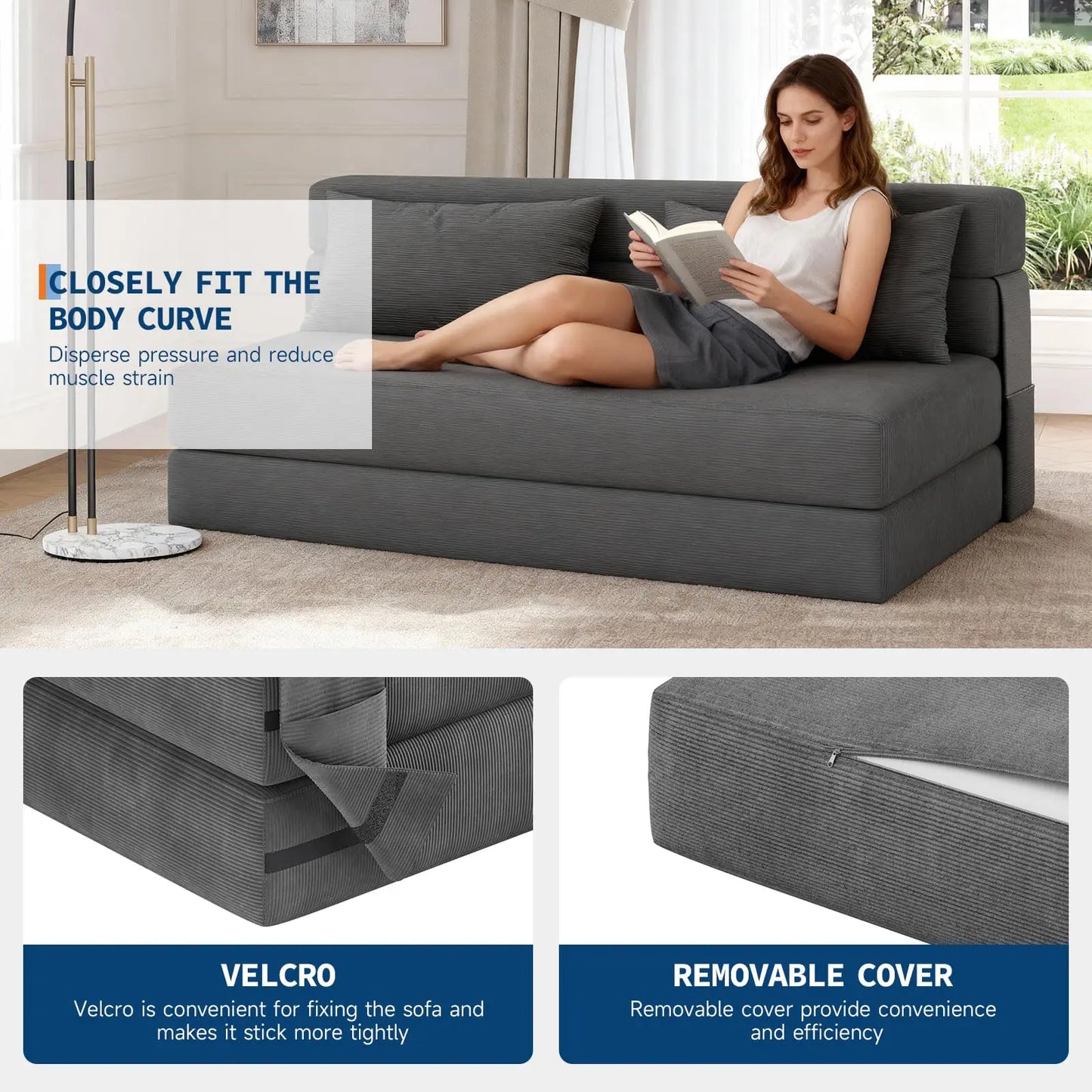 HobbyLane 4 In 1 Folding Sofa Bed Convertible Sleeper Loveseat