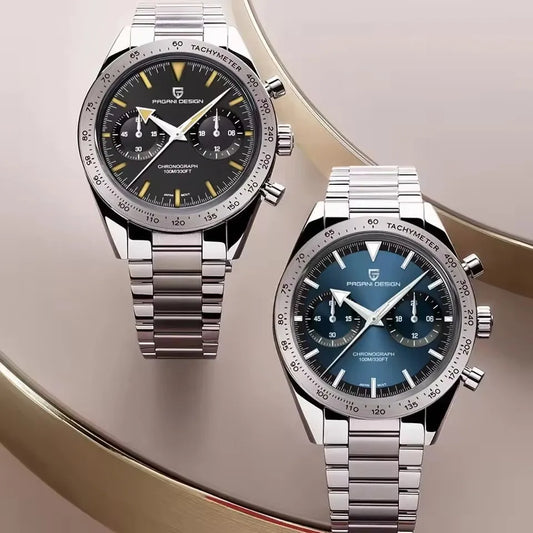 PAGANI DESIGN Retro Luxury Quartz Mens Watch Stainless Steel Chronograph