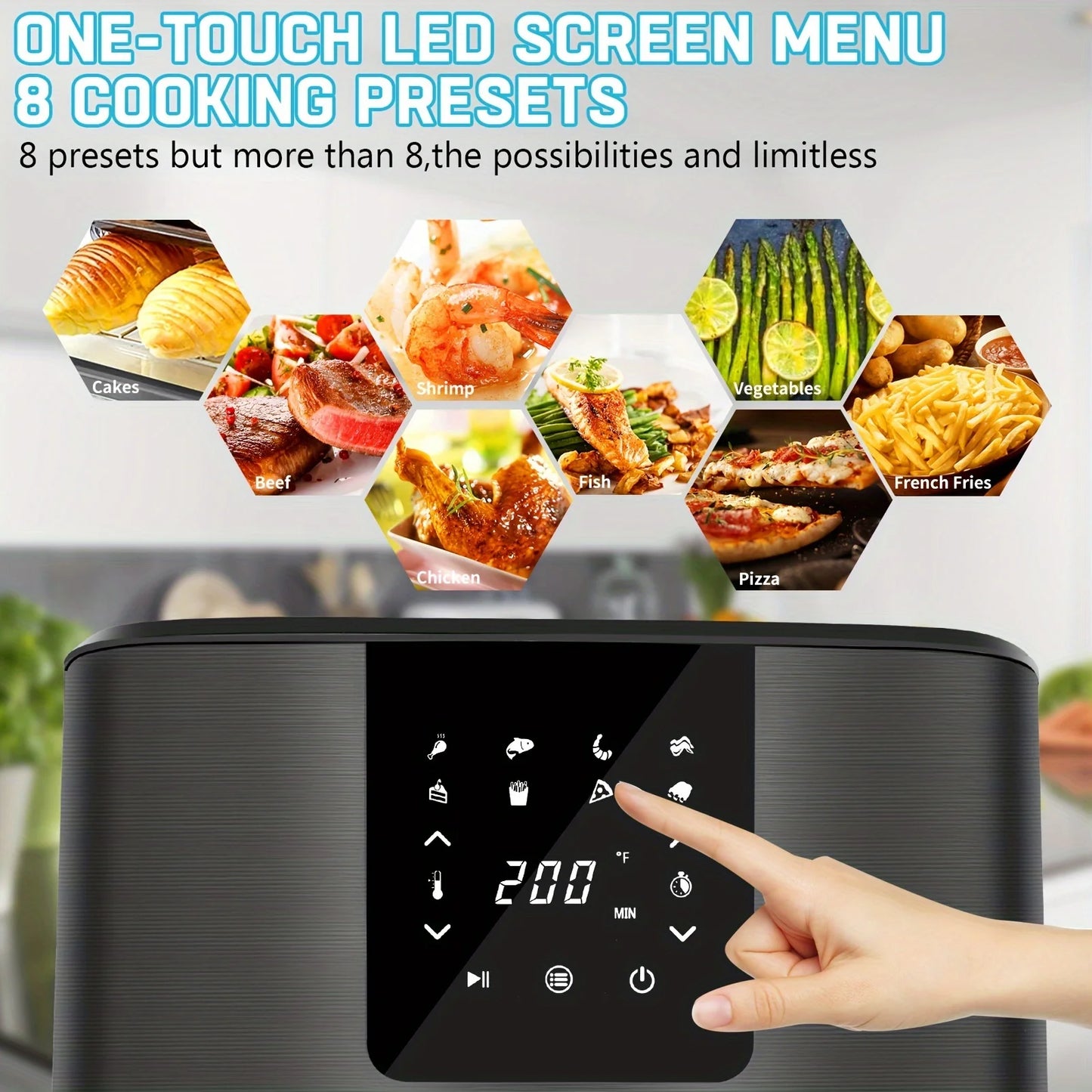 KitCook Air Fryer 1500W With 8 Presets And Digital Touch