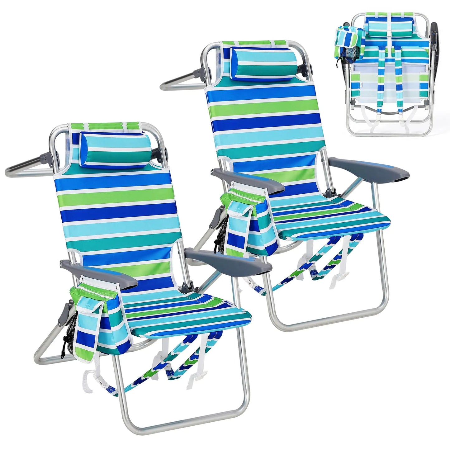 2 Pack Backpack Beach Chairs With Cooler Pouch