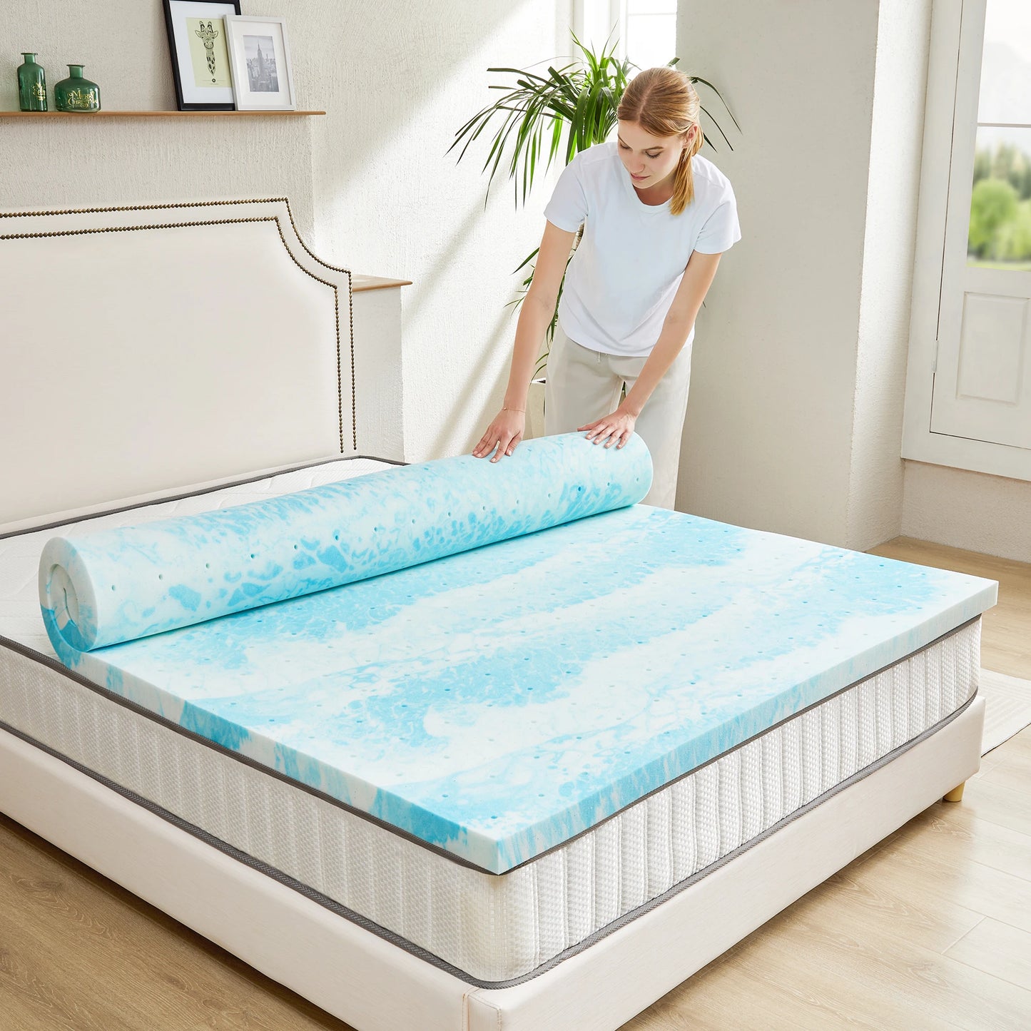 JHK Gel Memory Foam Mattress Topper For Cooling Comfort