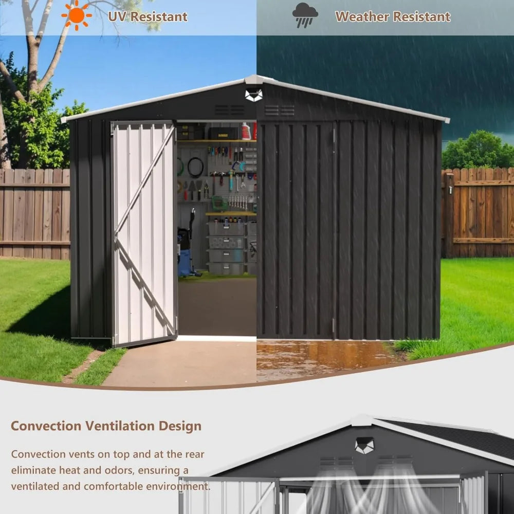 Outdoor Metal Storage Shed With Lockable Doors And Clear Window
