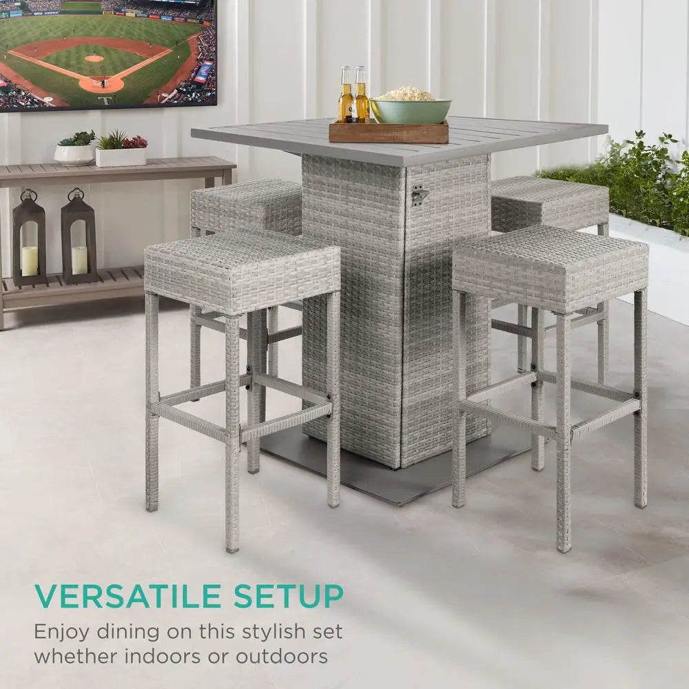 Outdoor Wicker Bar Table Set With Built-In Bottle Opener