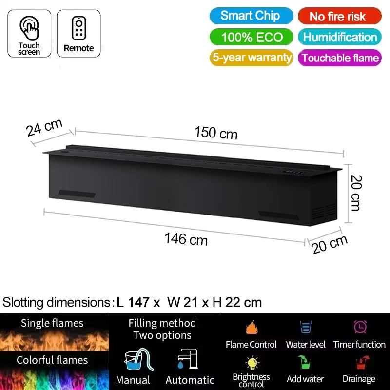 AFLYEVER Smart Water Vapor Fireplace 3D Flame Tuya App